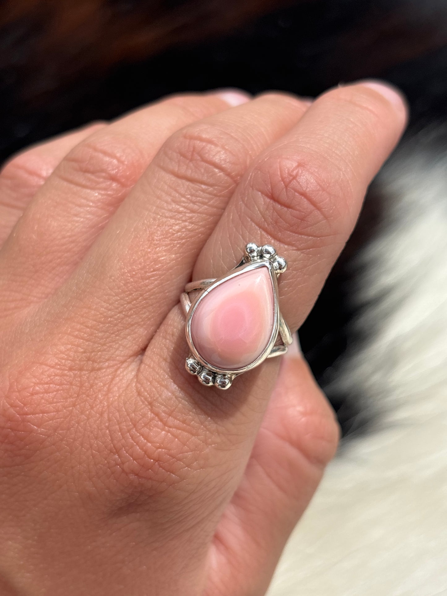 Native American, Hand-Made, Pink Conch & Sterling Silver Ring