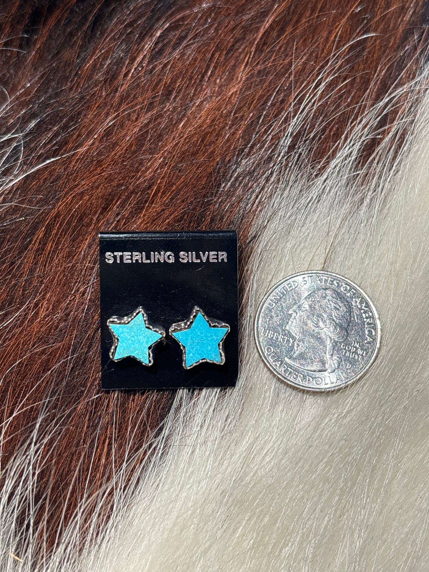 Native Made, Turquoise & Sterling Silver Star Earrings