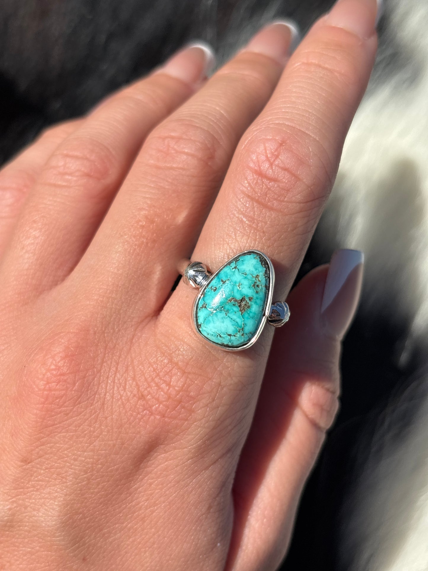 Native American, Hand-Made, Emerald Valley Turquoise & Sterling Silver Ring