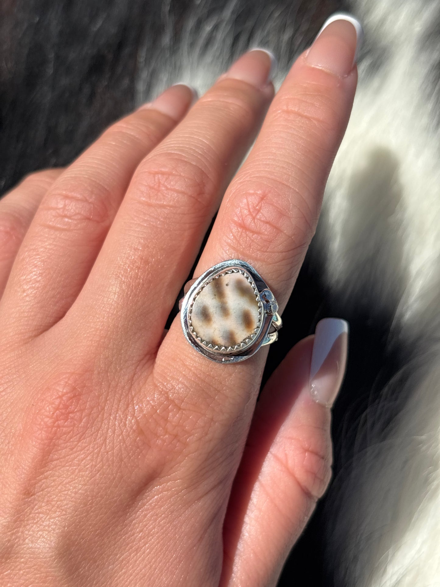 Native American, Hand-Made, Cowrie & Sterling Silver Ring