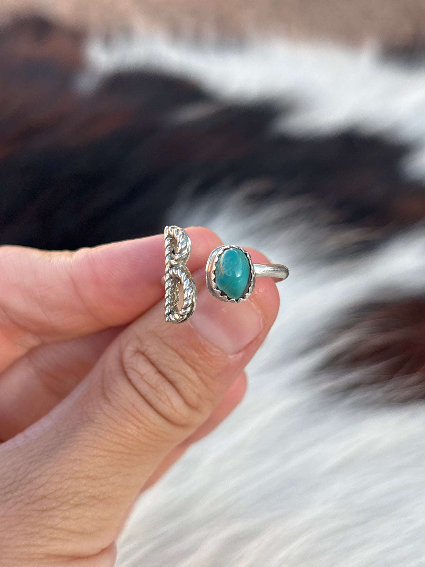 Native American, Hand-Made, Turquoise & Sterling Silver Adjustable Initial Ring