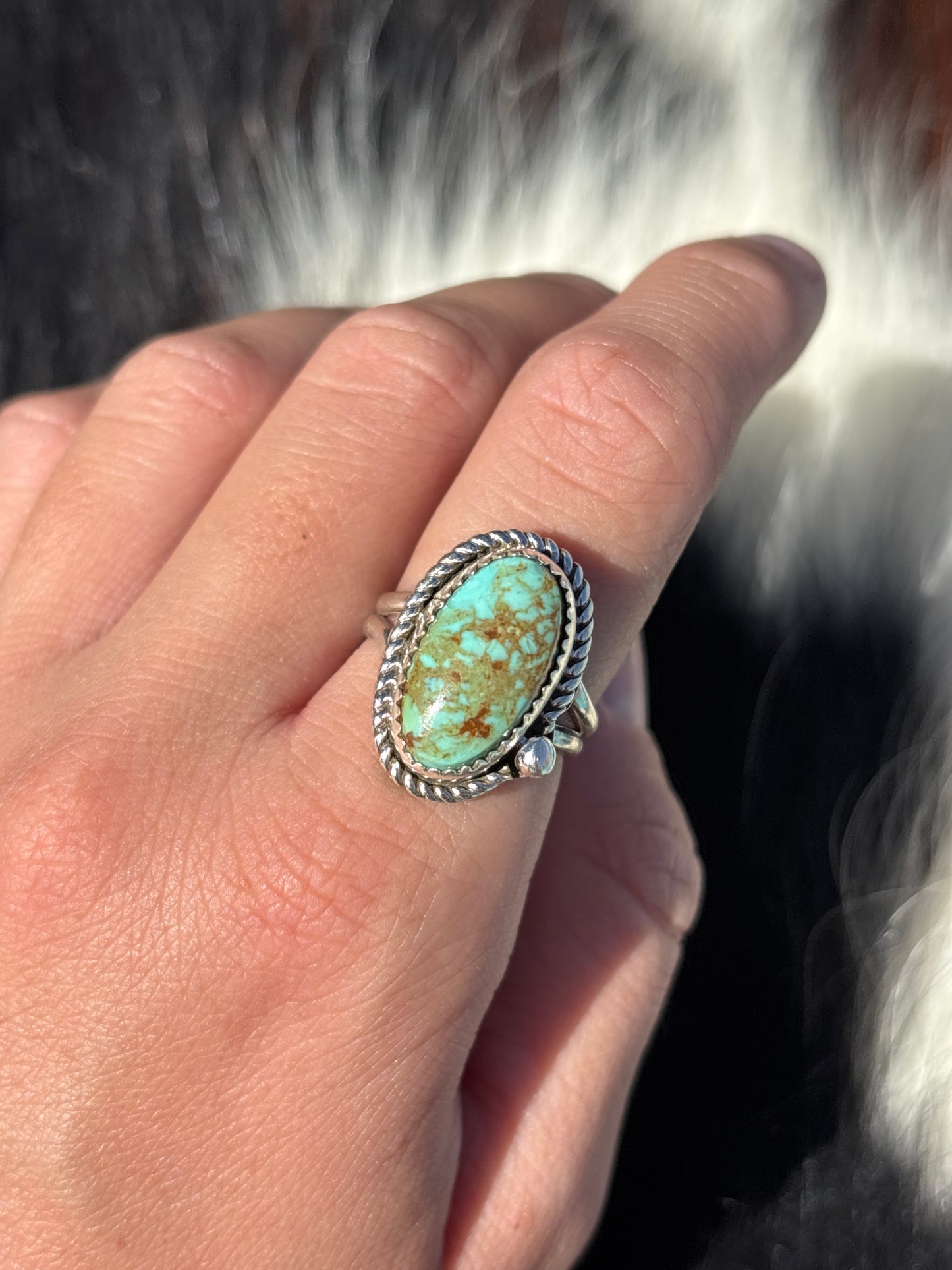 Native American, Hand-Made, Chilean Turquoise & Sterling Silver Ring