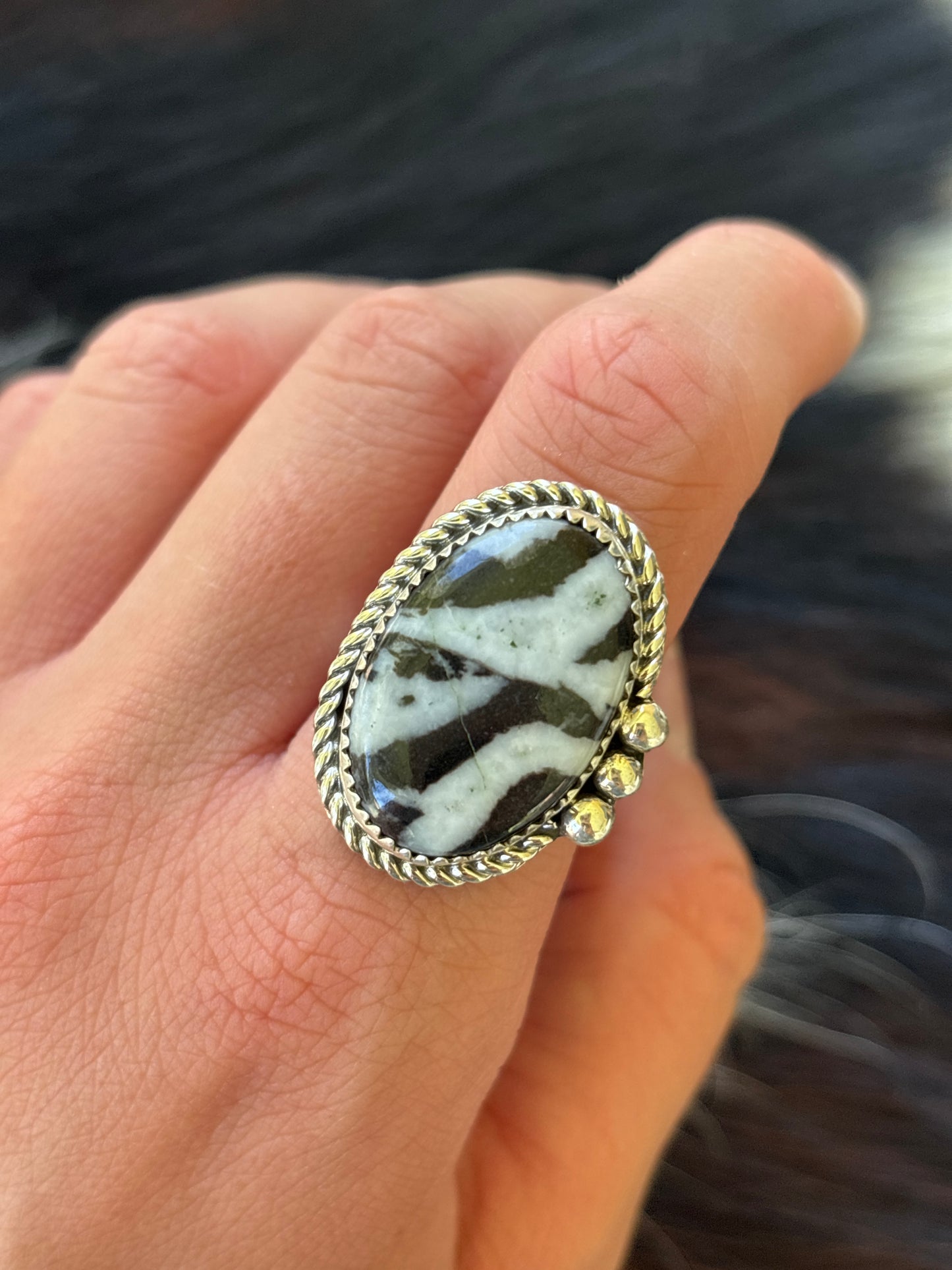 Native American, Hand-Made, Zebra Jasper & Sterling Silver Ring