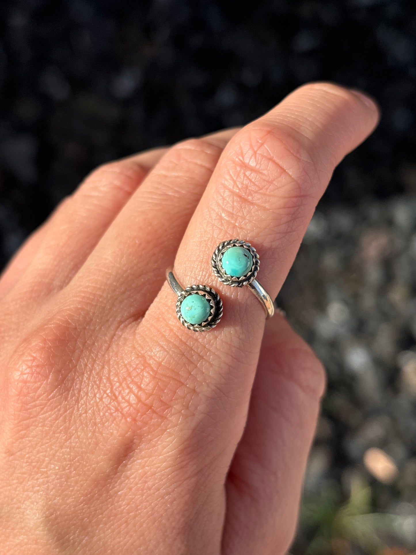 Native American, Hand-Made, Turquoise & Sterling Silver Adjustable Ring