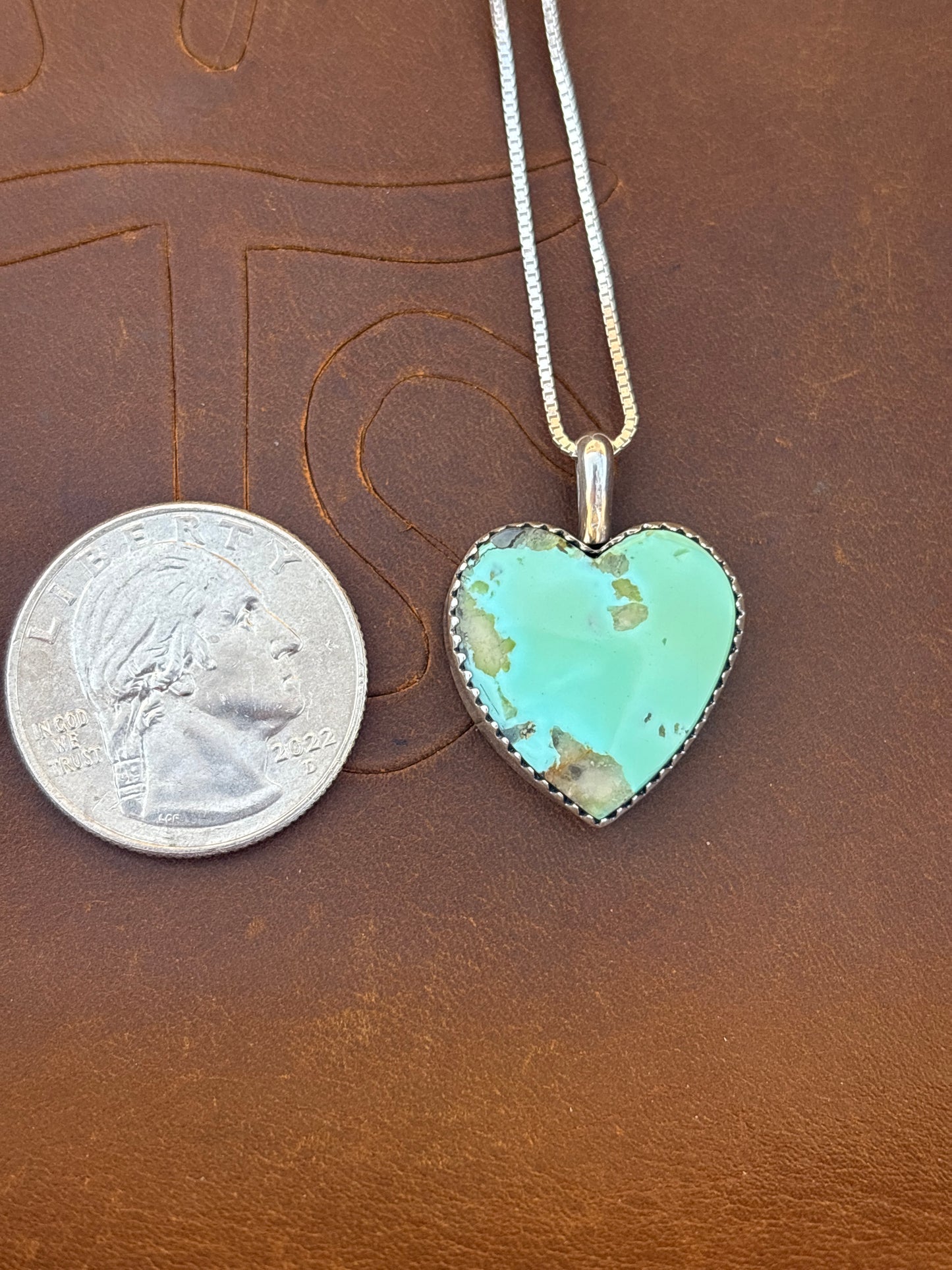Native American, Hand-Made, Turquoise & Sterling Silver Heart Necklace