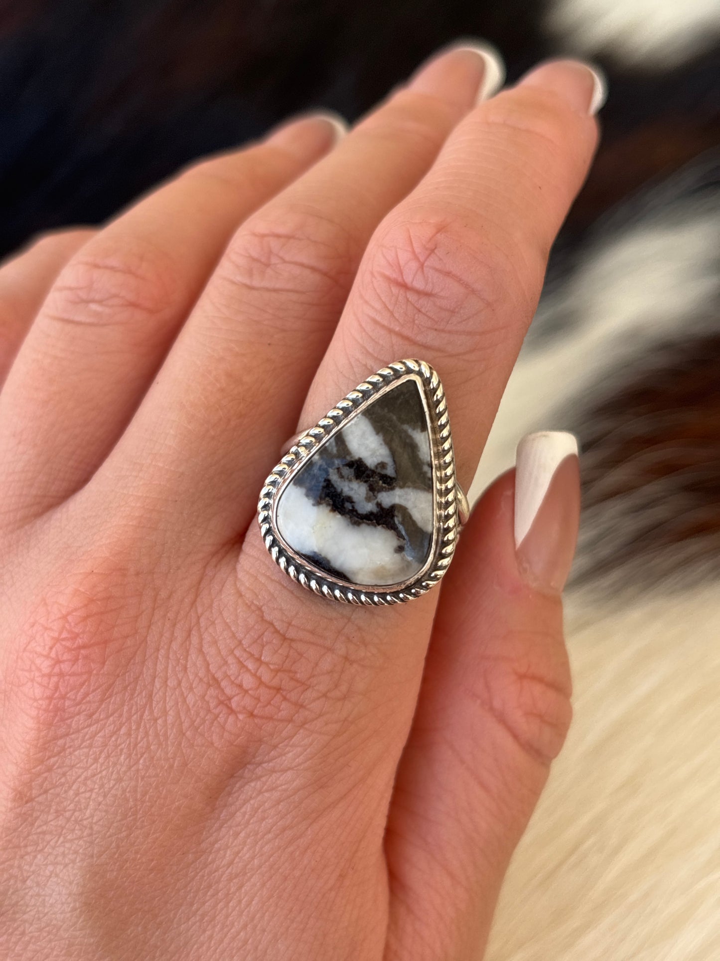 Native American, Hand-Made, Zebra Jasper & Sterling Silver Ring