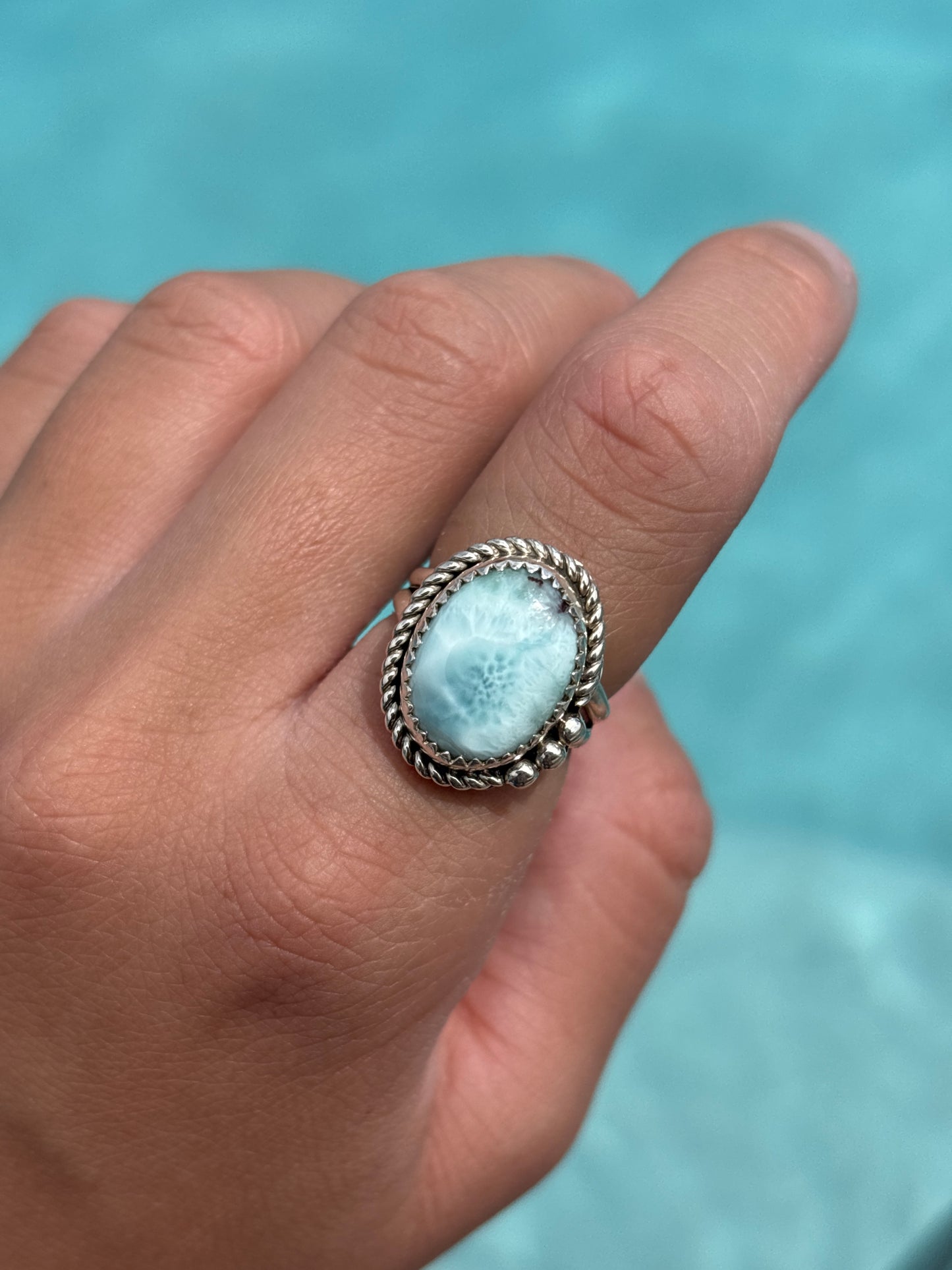 Native American, Hand-Made, Larimar & Sterling Silver Ring