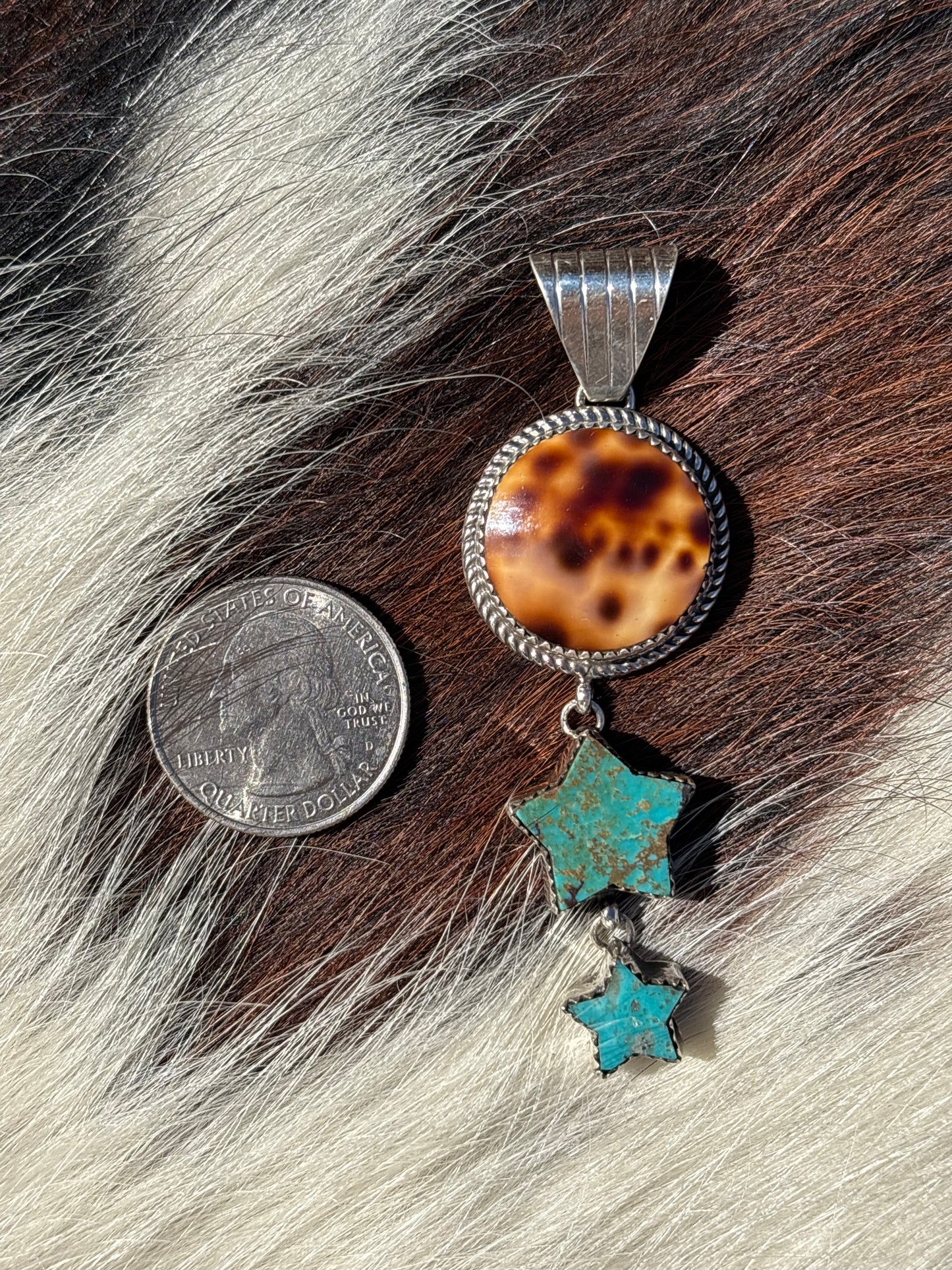 Native American, Hand-Made, Cowrie, Turquoise & Sterling Silver Necklace