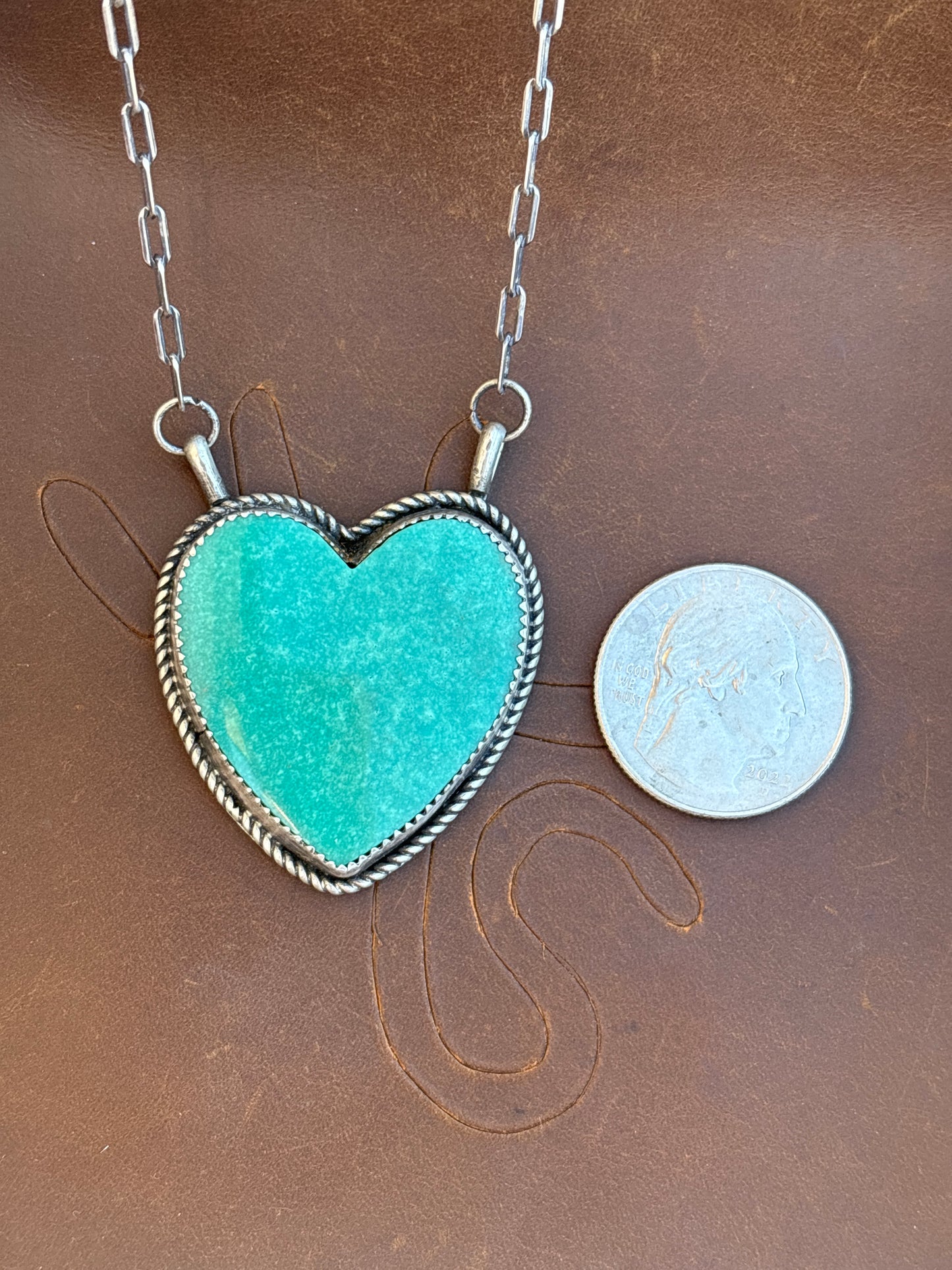 Native American, Hand-Made, Turquoise & Sterling Silver Heart Necklace