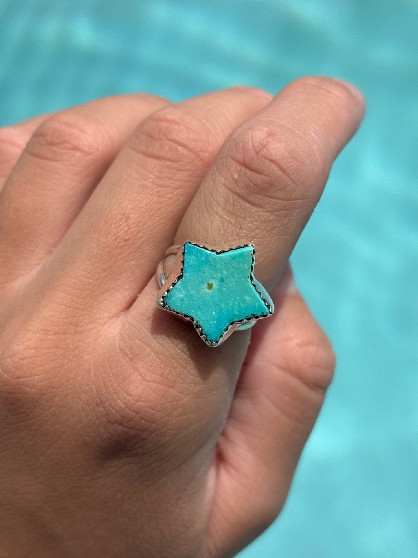 Native American, Hand-Made, Turquoise & Sterling Silver Star Ring