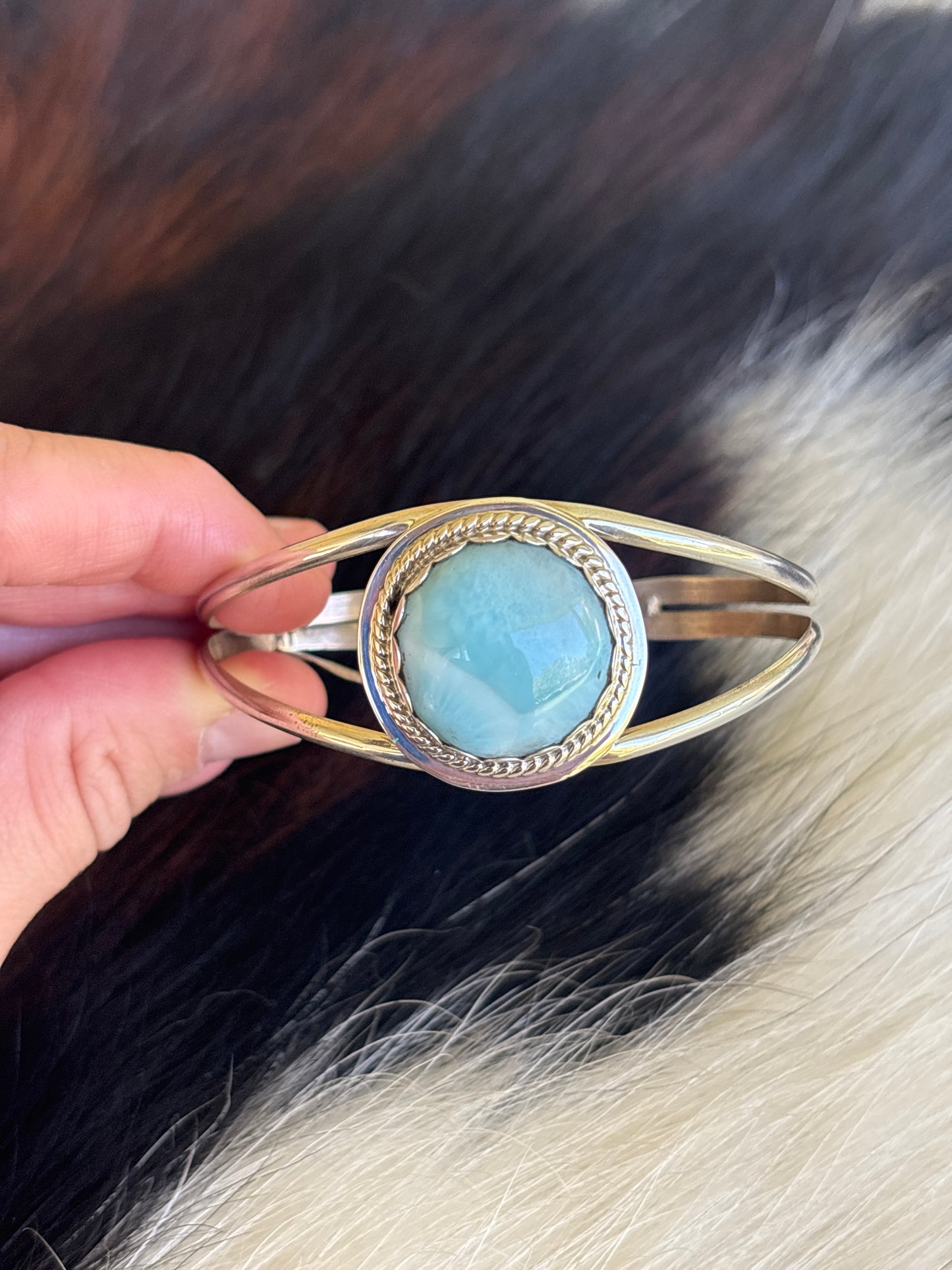 Native American, Handmade, Larimar & Sterling Silver Cuff