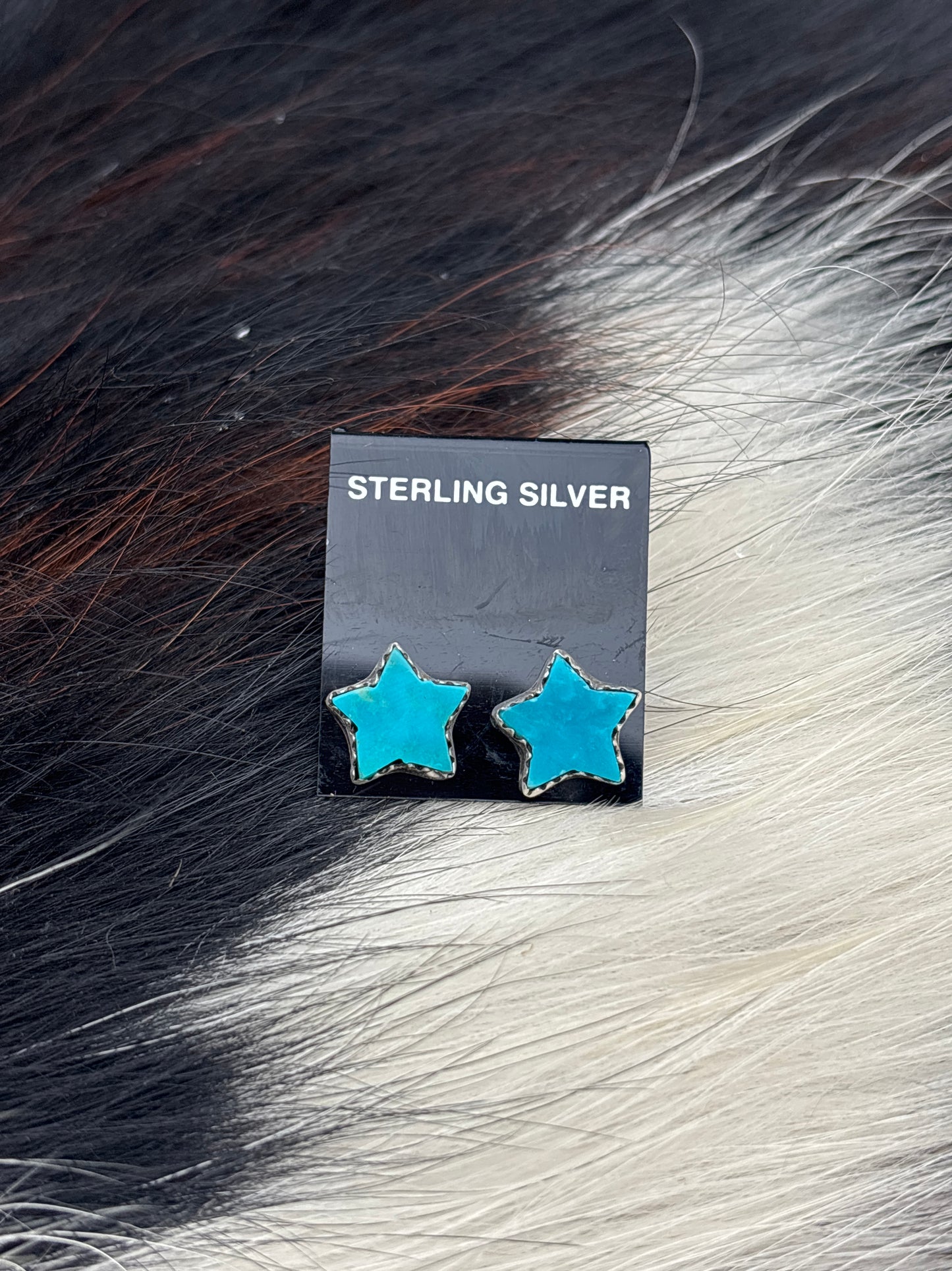 Native Made, Turquoise & Sterling Silver Star Earrings