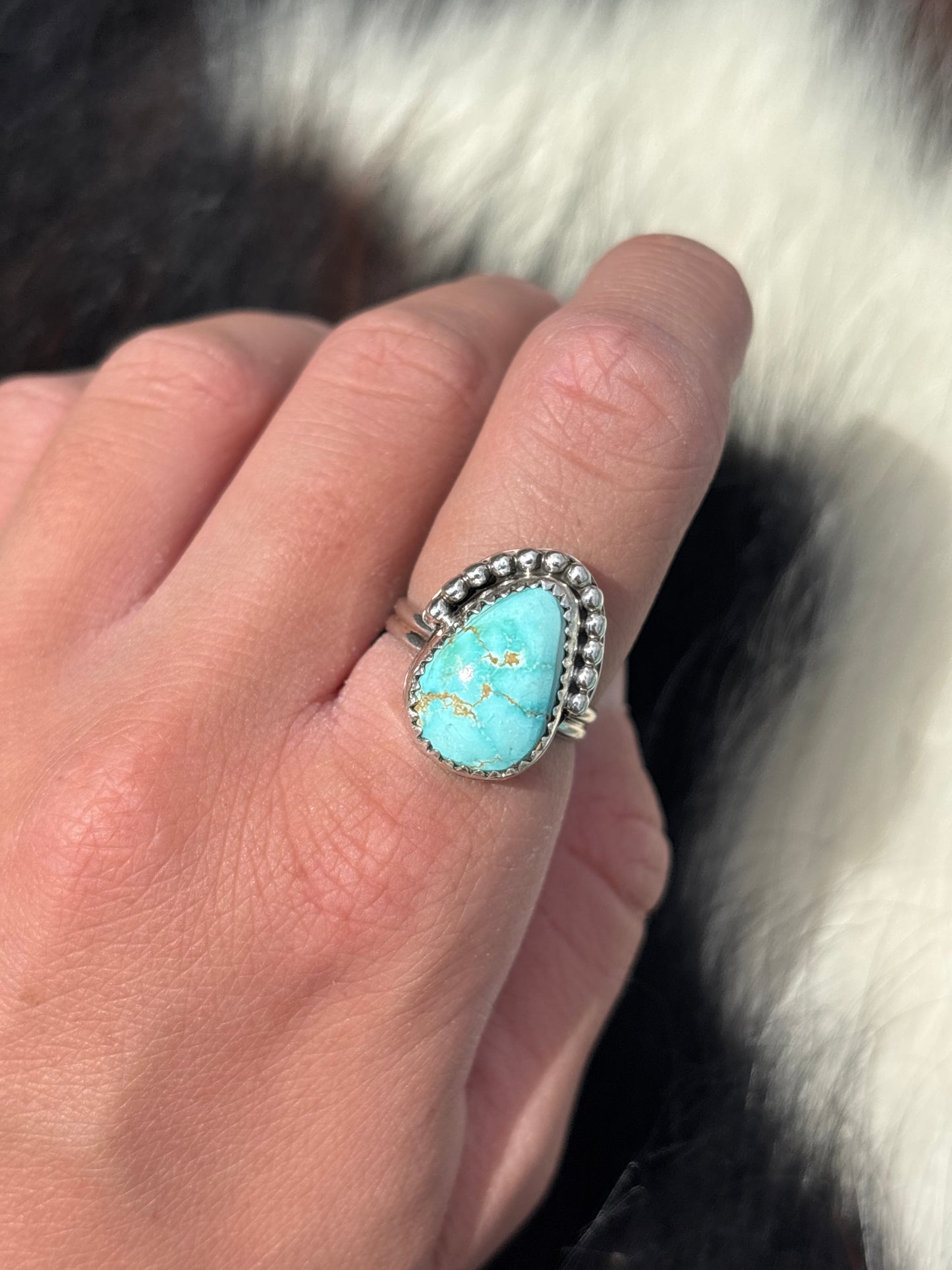 Native American, Hand-Made, Emerald Valley Turquoise & Sterling Silver Ring