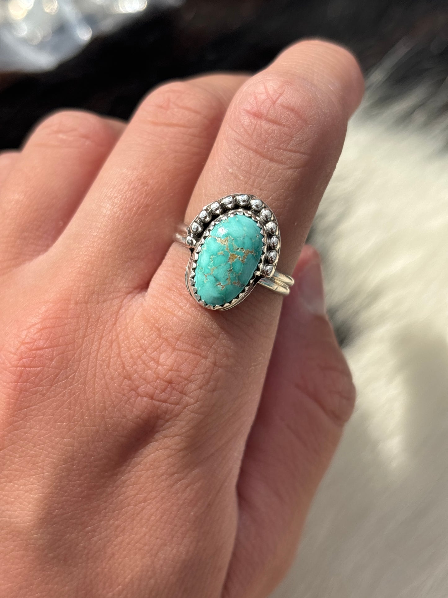 Native American, Hand-Made, Emerald Valley Turquoise & Sterling Silver Ring