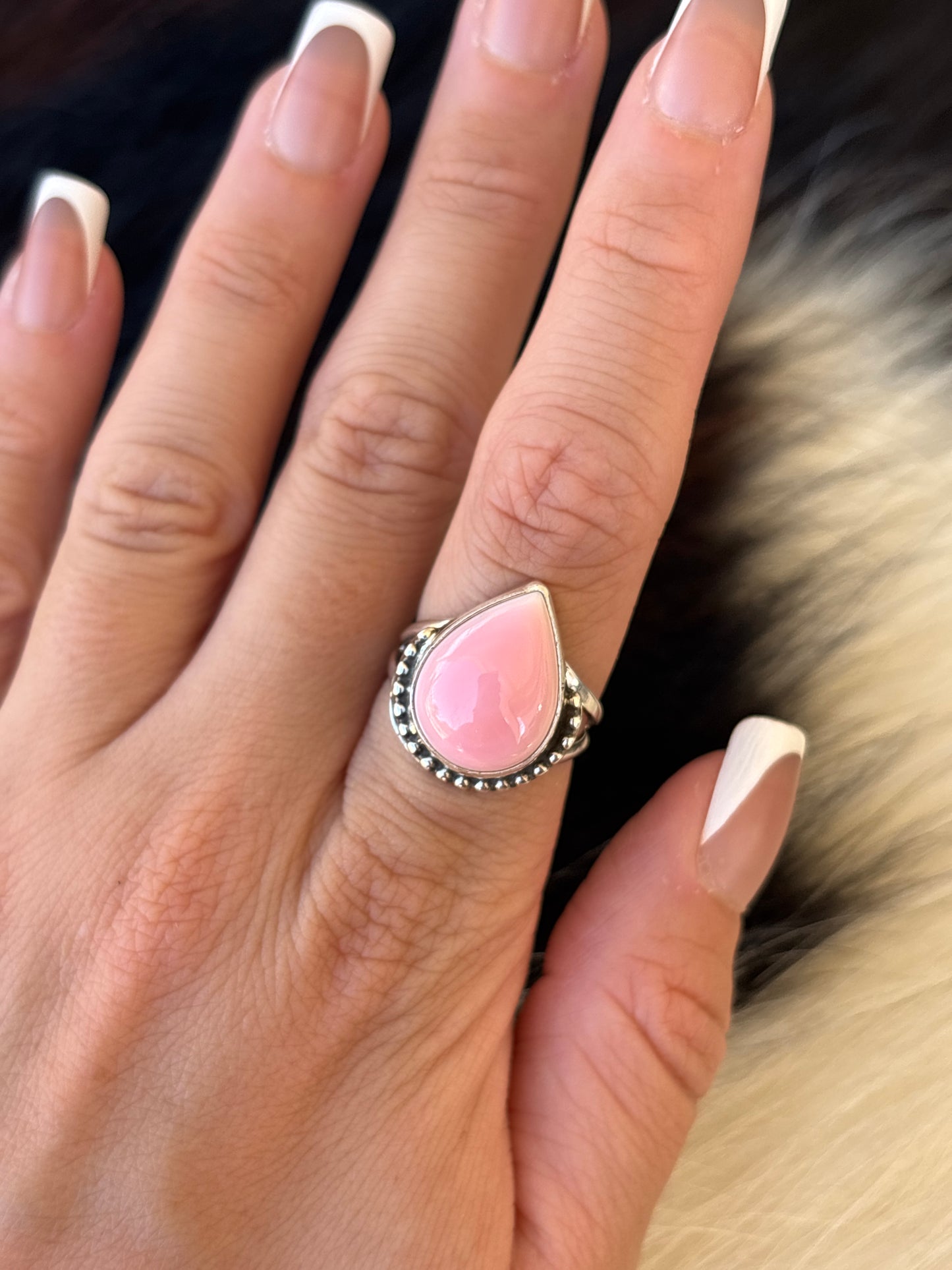 Native American, Hand-Made, Pink Conch & Sterling Silver Ring