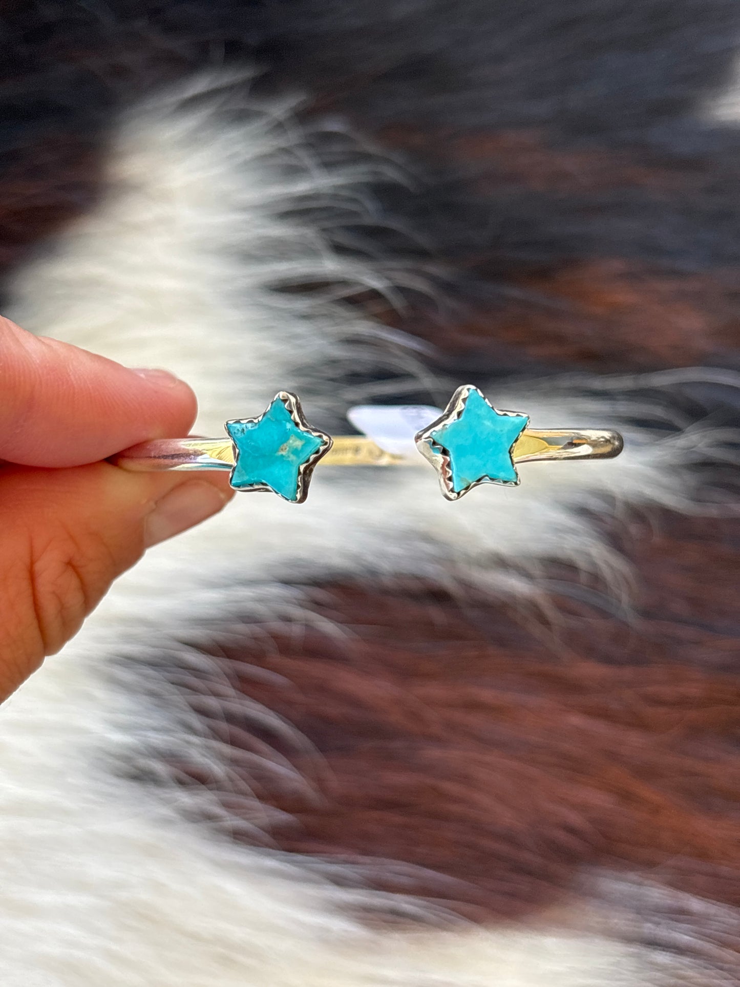 Native American, Handmade, Turquoise & Sterling Silver Star Cuff