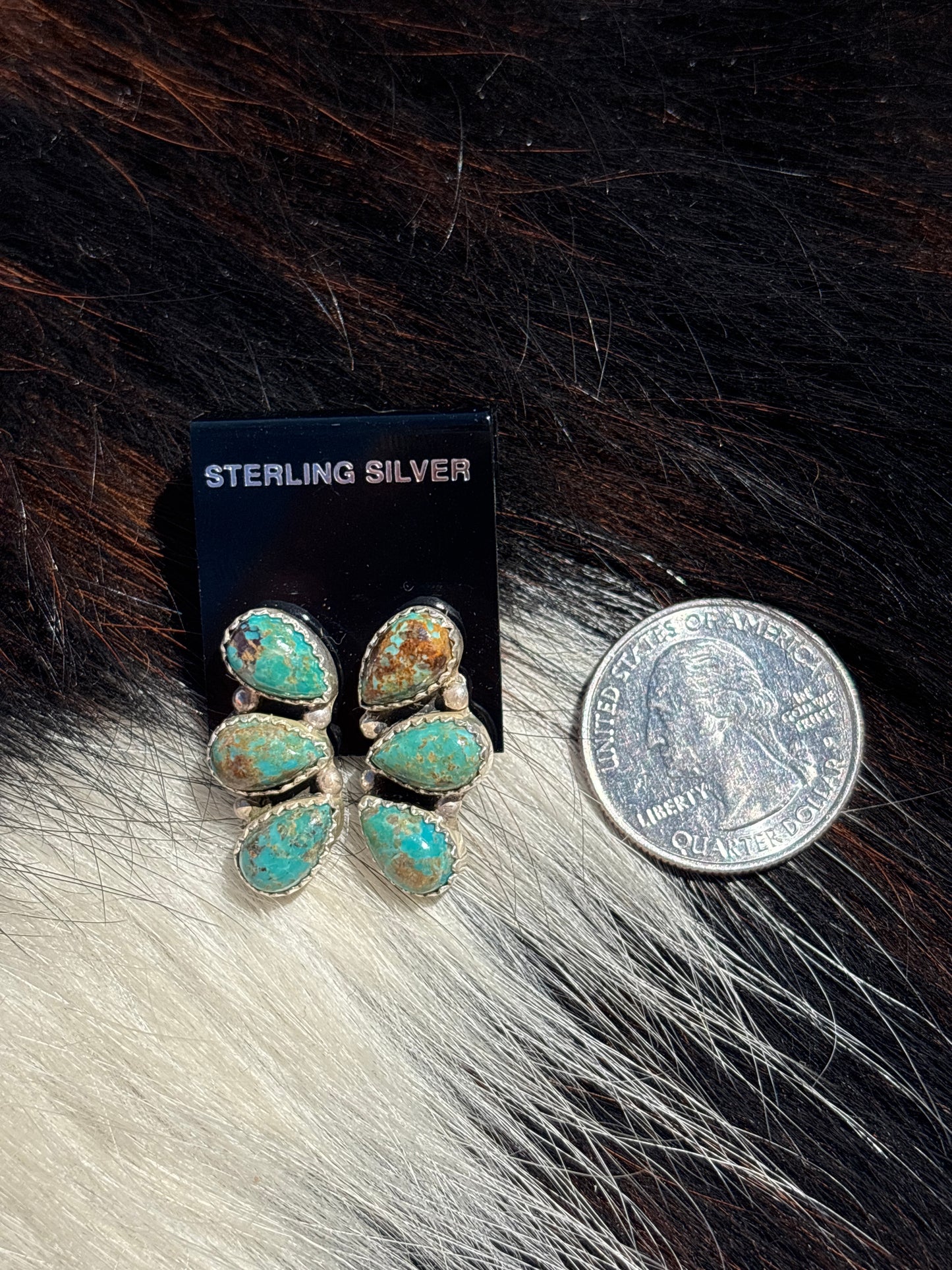 Native Made, Turquoise & Sterling Silver Cluster Earrings