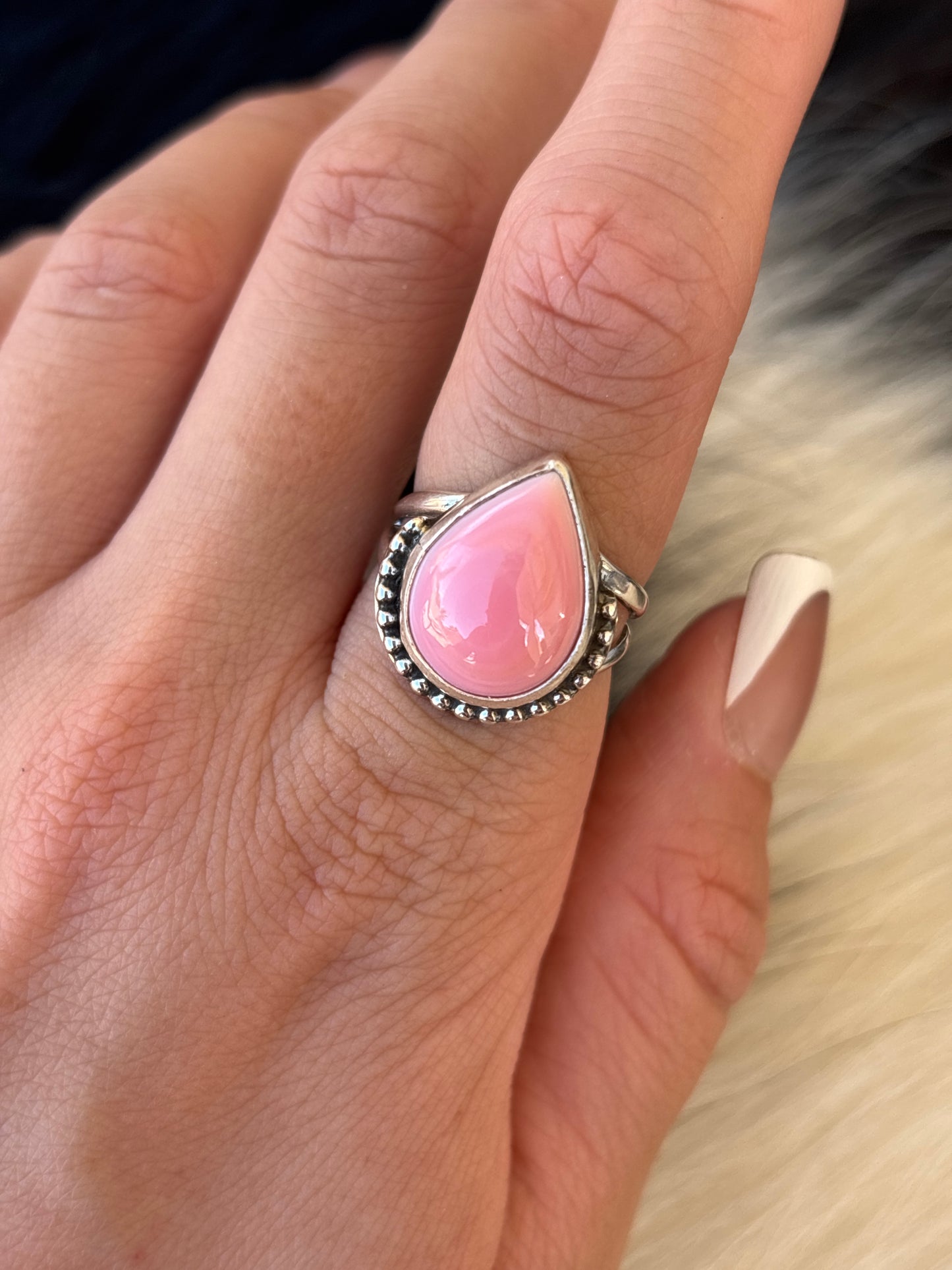 Native American, Hand-Made, Pink Conch & Sterling Silver Ring