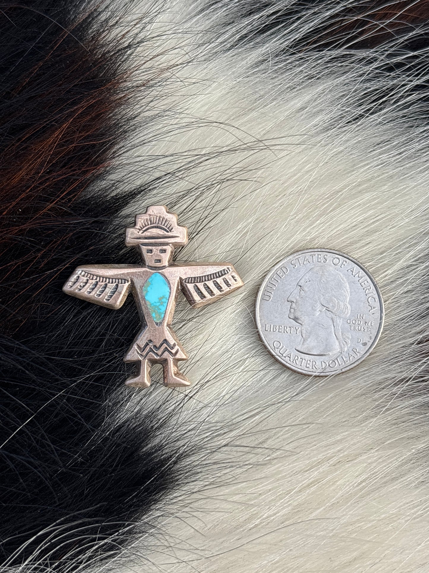 Vintage Native American, Hand-Made, Turquoise & Sterling Silver Brooch