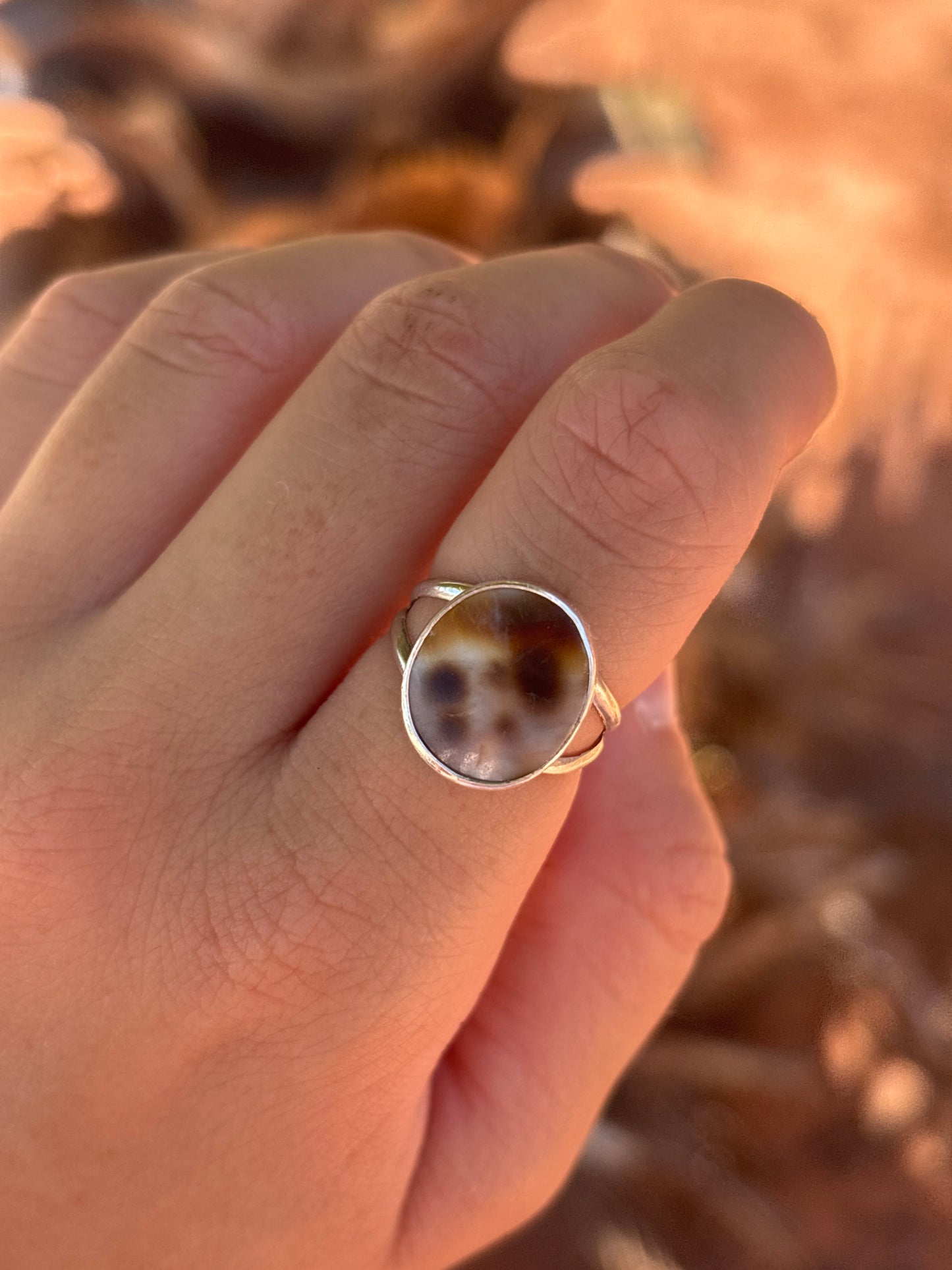 Native American, Hand-Made, Cowrie & Sterling Silver Ring