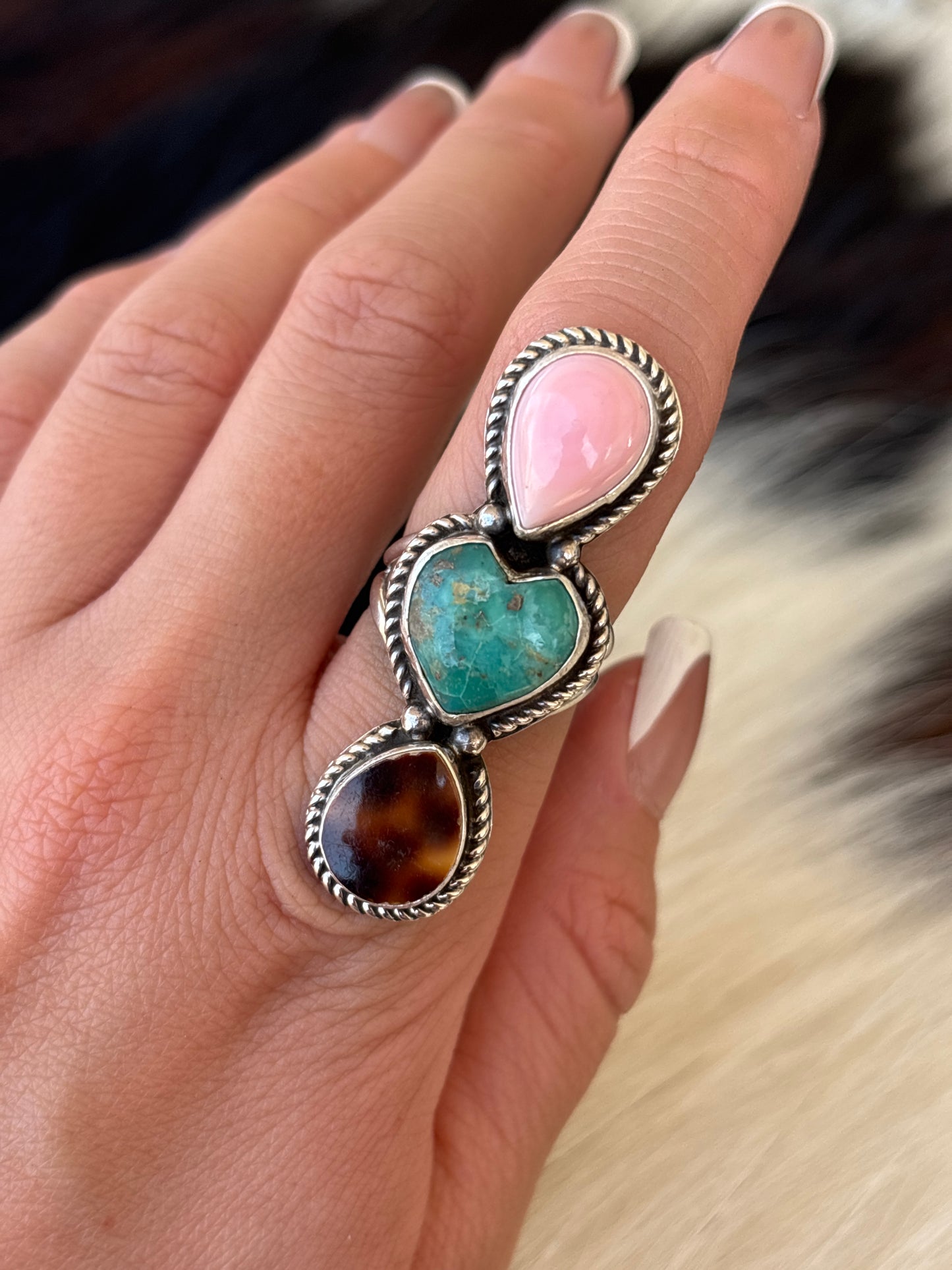 Native American, Hand-Made, Multi-stone & Sterling Silver Ring