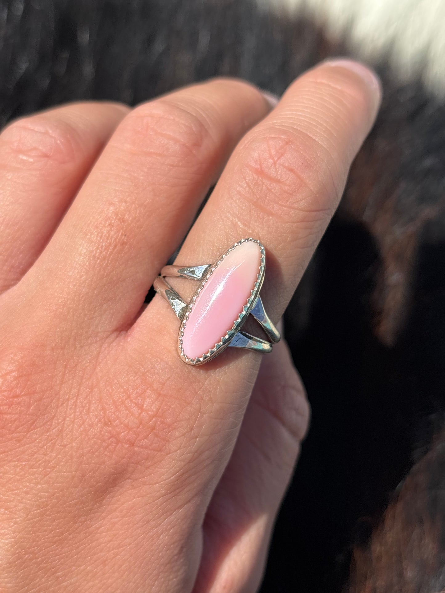 Native American, Hand-Made, Pink Conch & Sterling Silver Ring