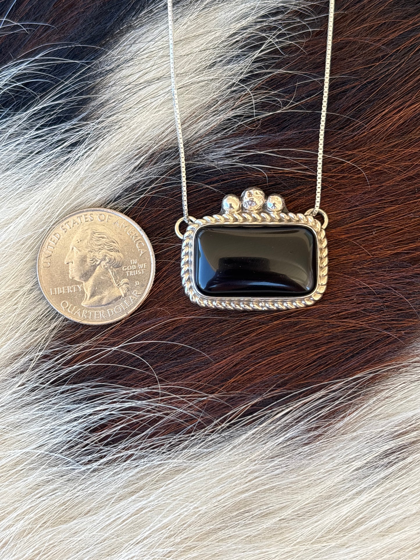 Native American, Hand-Made, Black Onyx & Sterling Silver Necklace