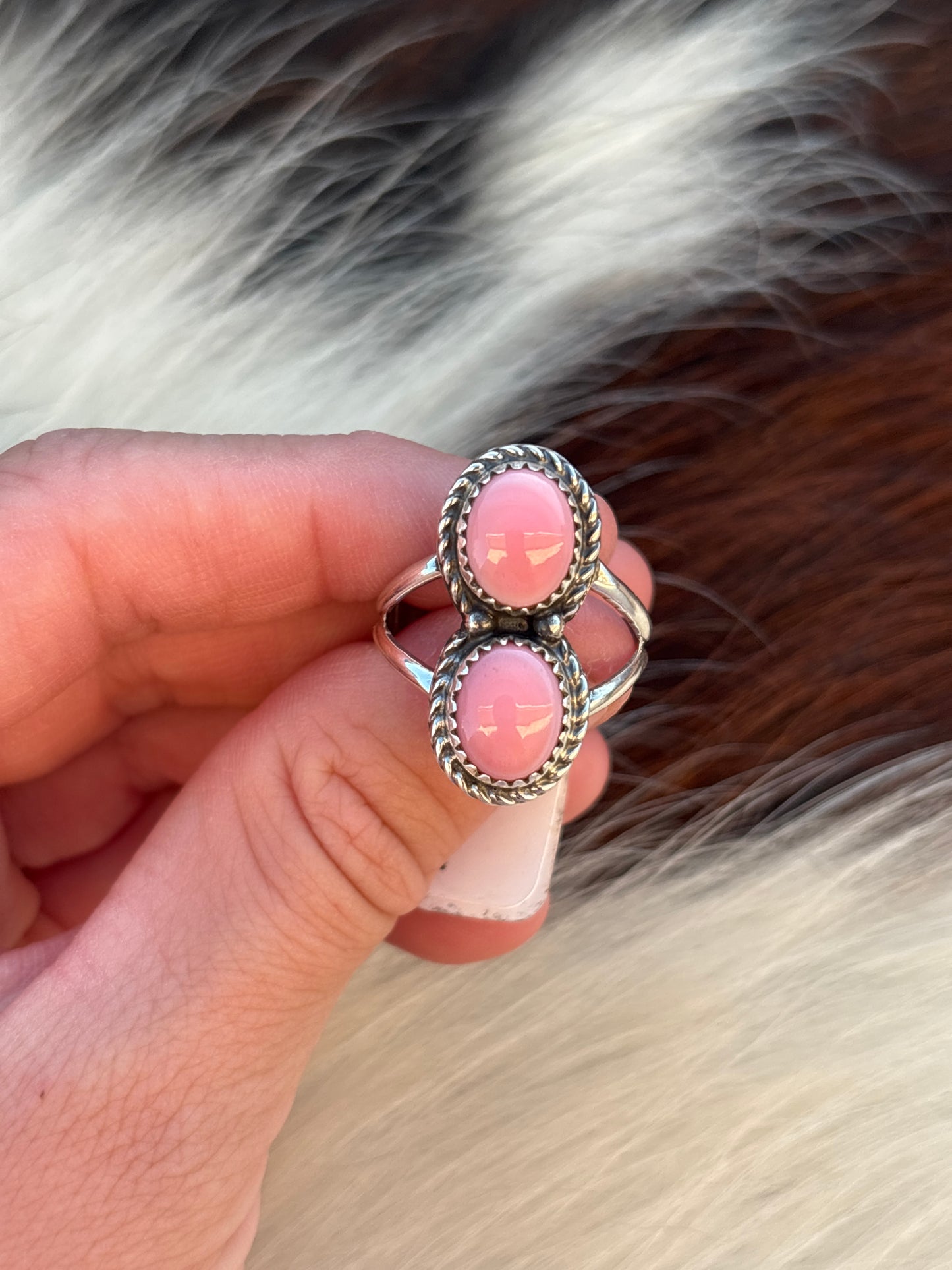Native American, Hand-Made, Pink Conch & Sterling Silver Ring