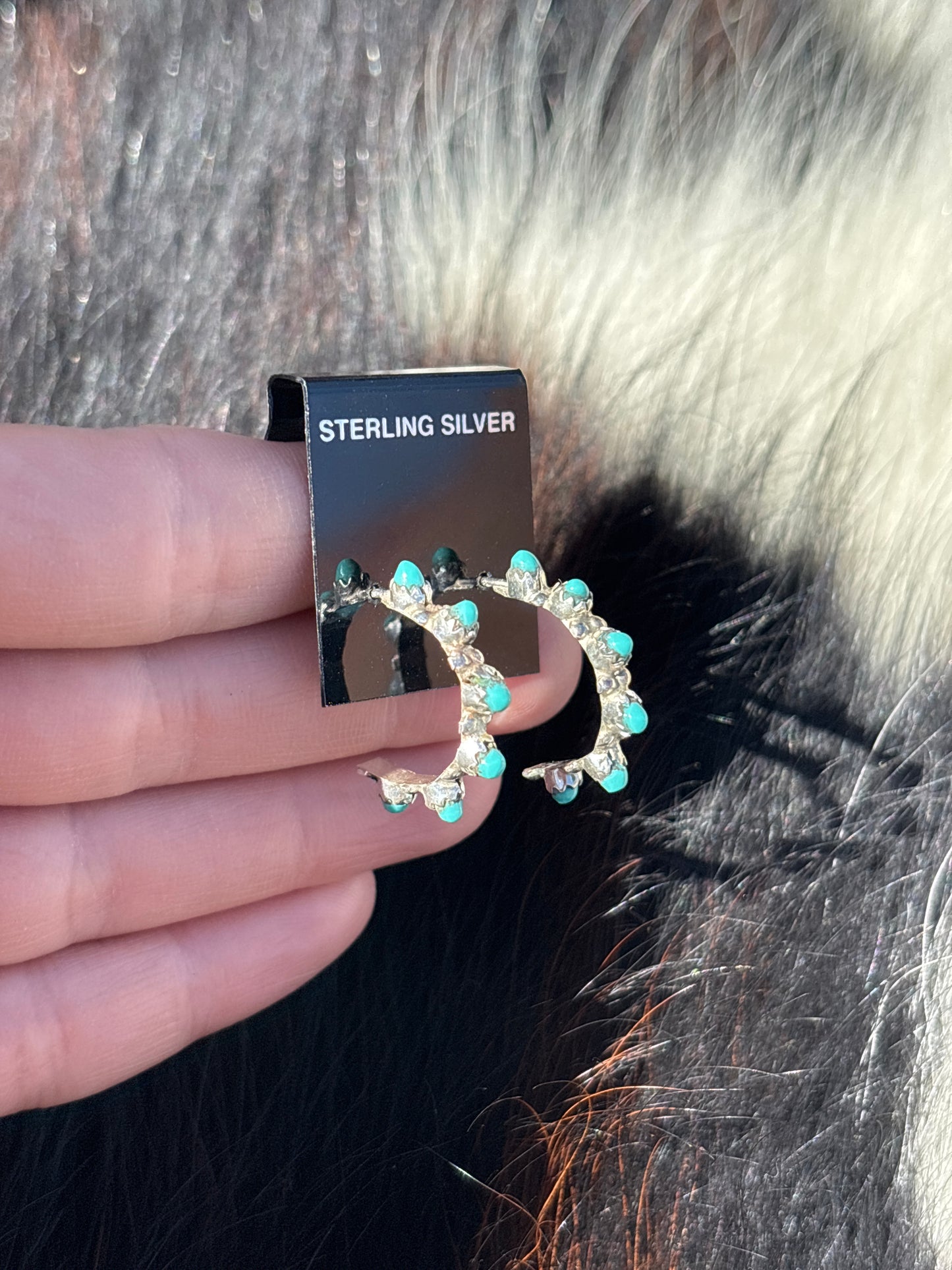 Native Made, Turquoise & Sterling Silver Hoops