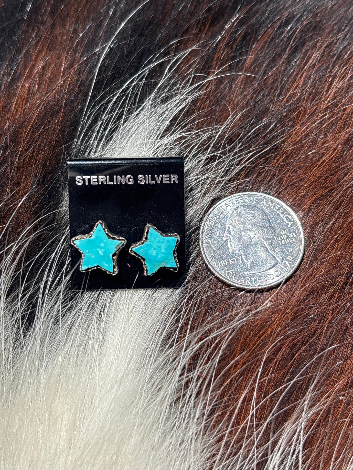 Native Made, Turquoise & Sterling Silver Star Earrings
