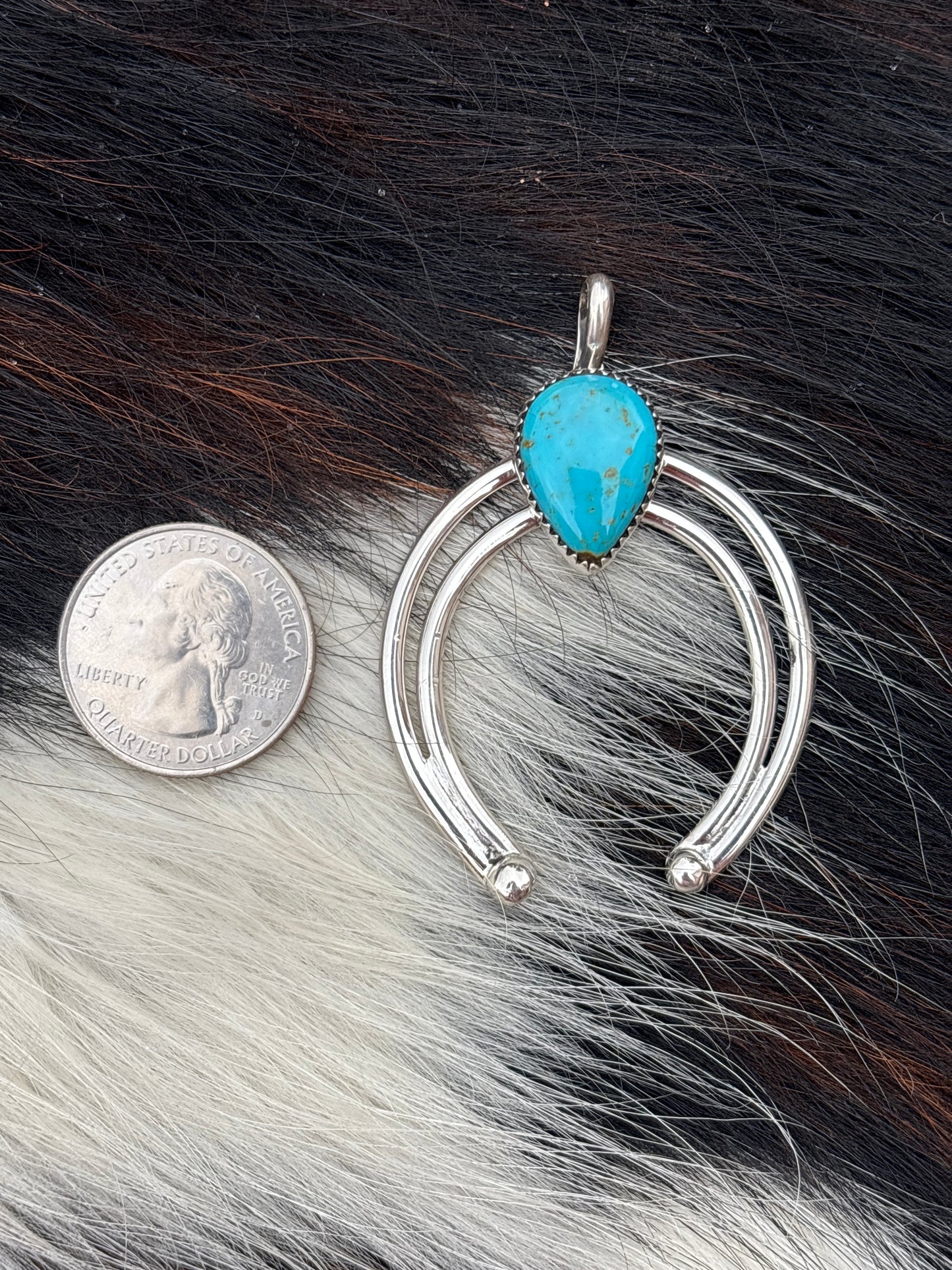 Native American, Hand-Made, Turquoise & Sterling Silver Naja Pendant