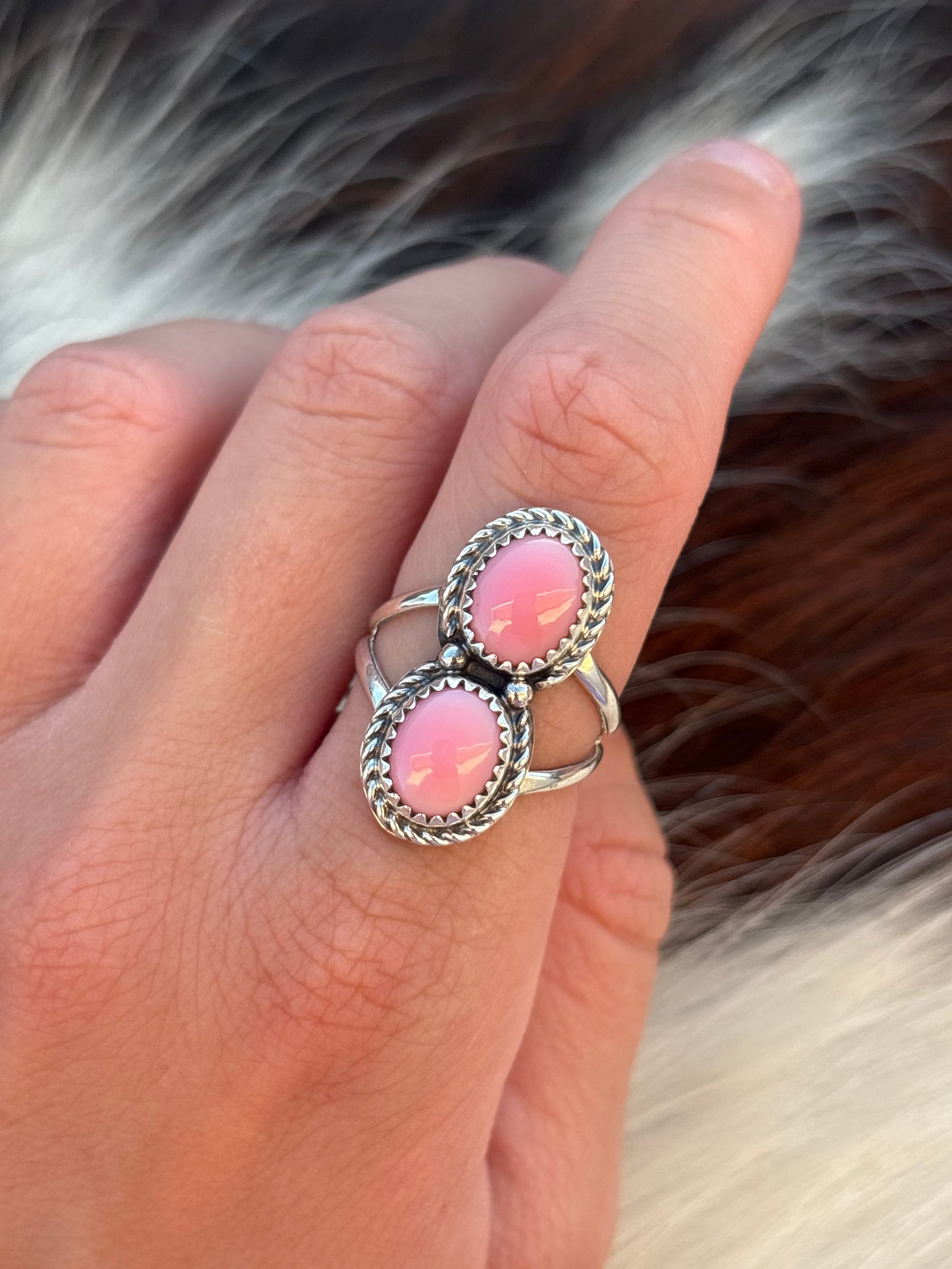 Native American, Hand-Made, Pink Conch & Sterling Silver Ring