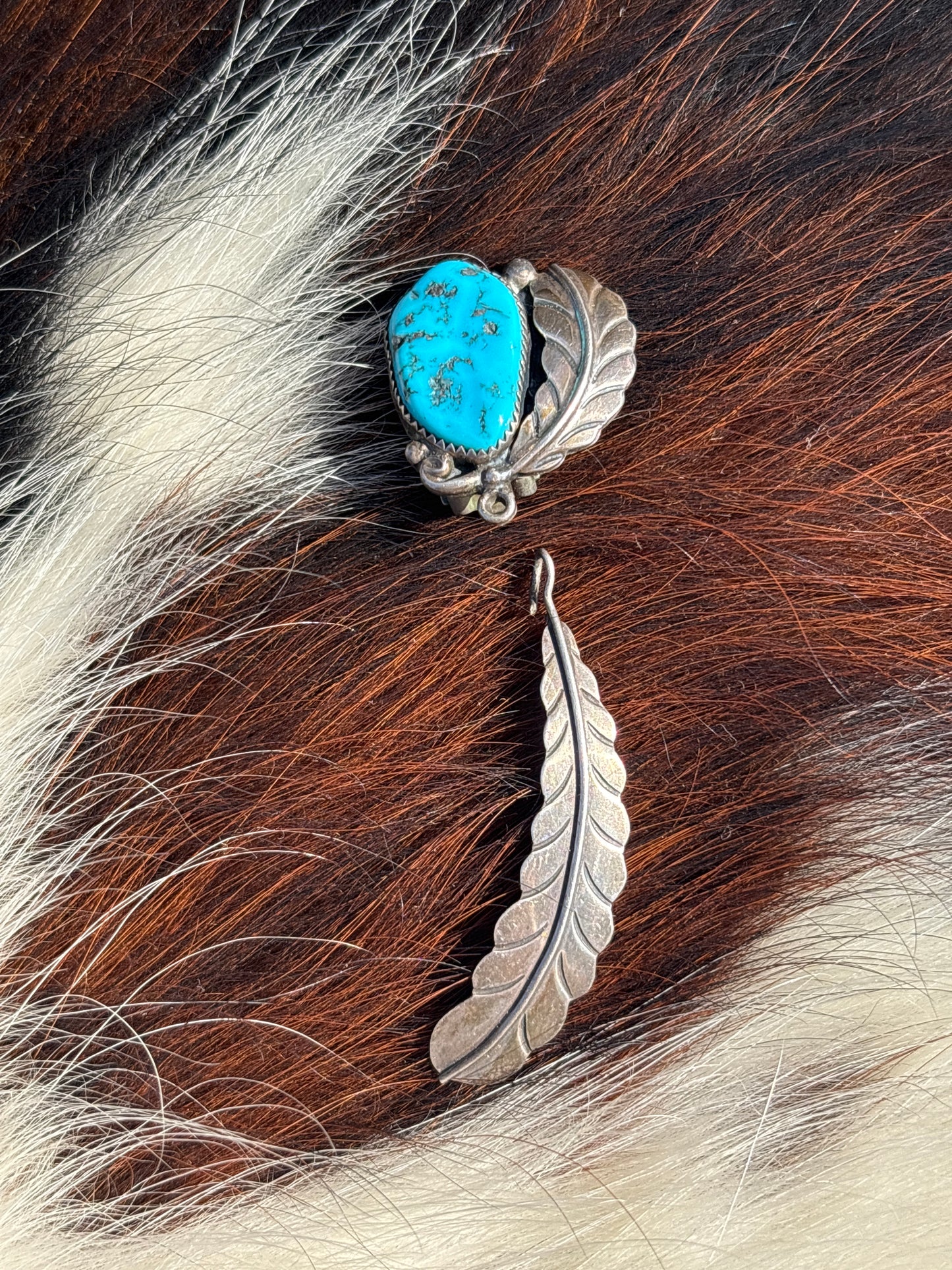 Vintage Native Made, Turquoise & Sterling Silver Clip on Earrings