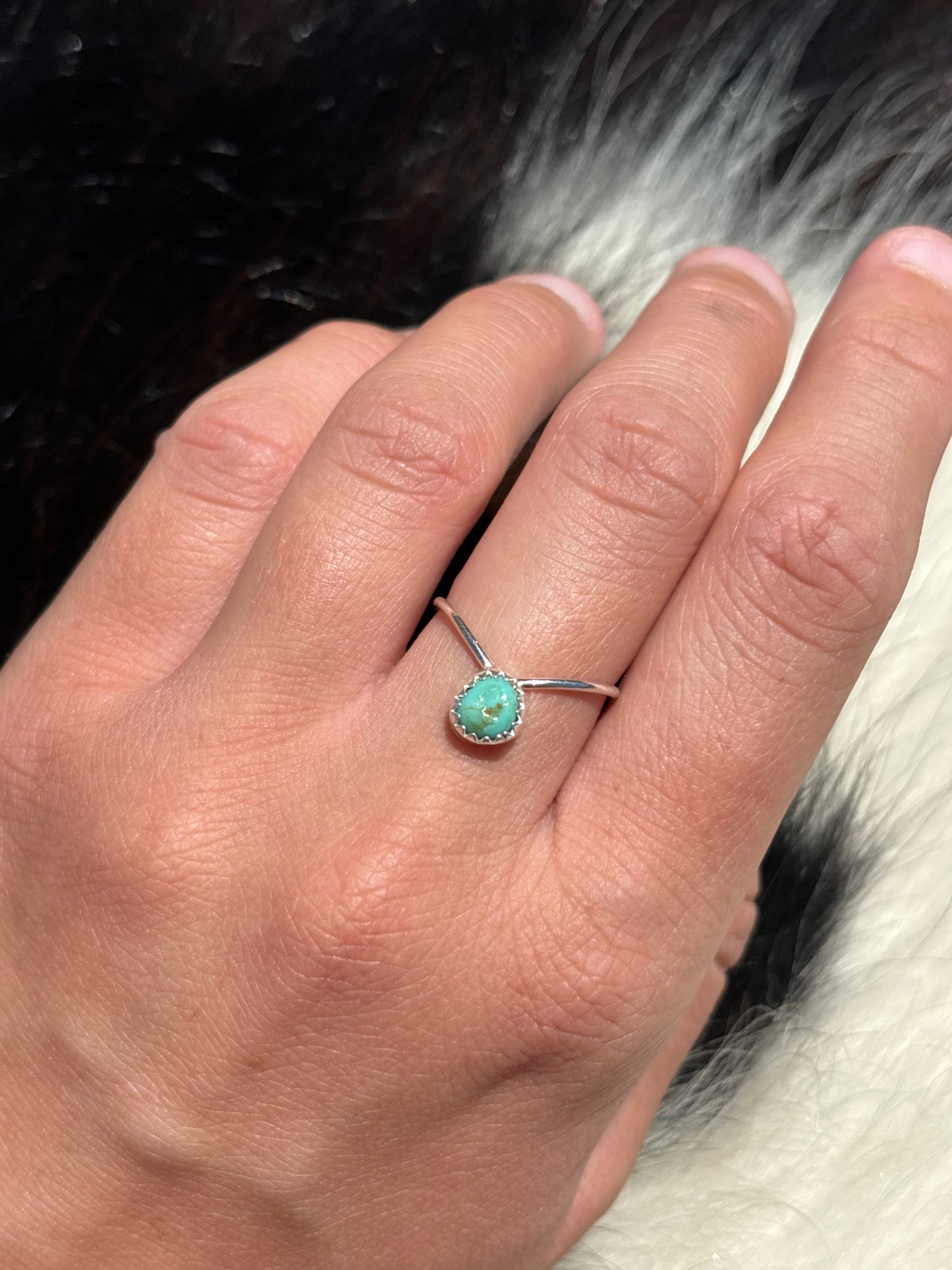 Native American, Hand-Made, Turquoise & Sterling Silver Ring Size 6.5