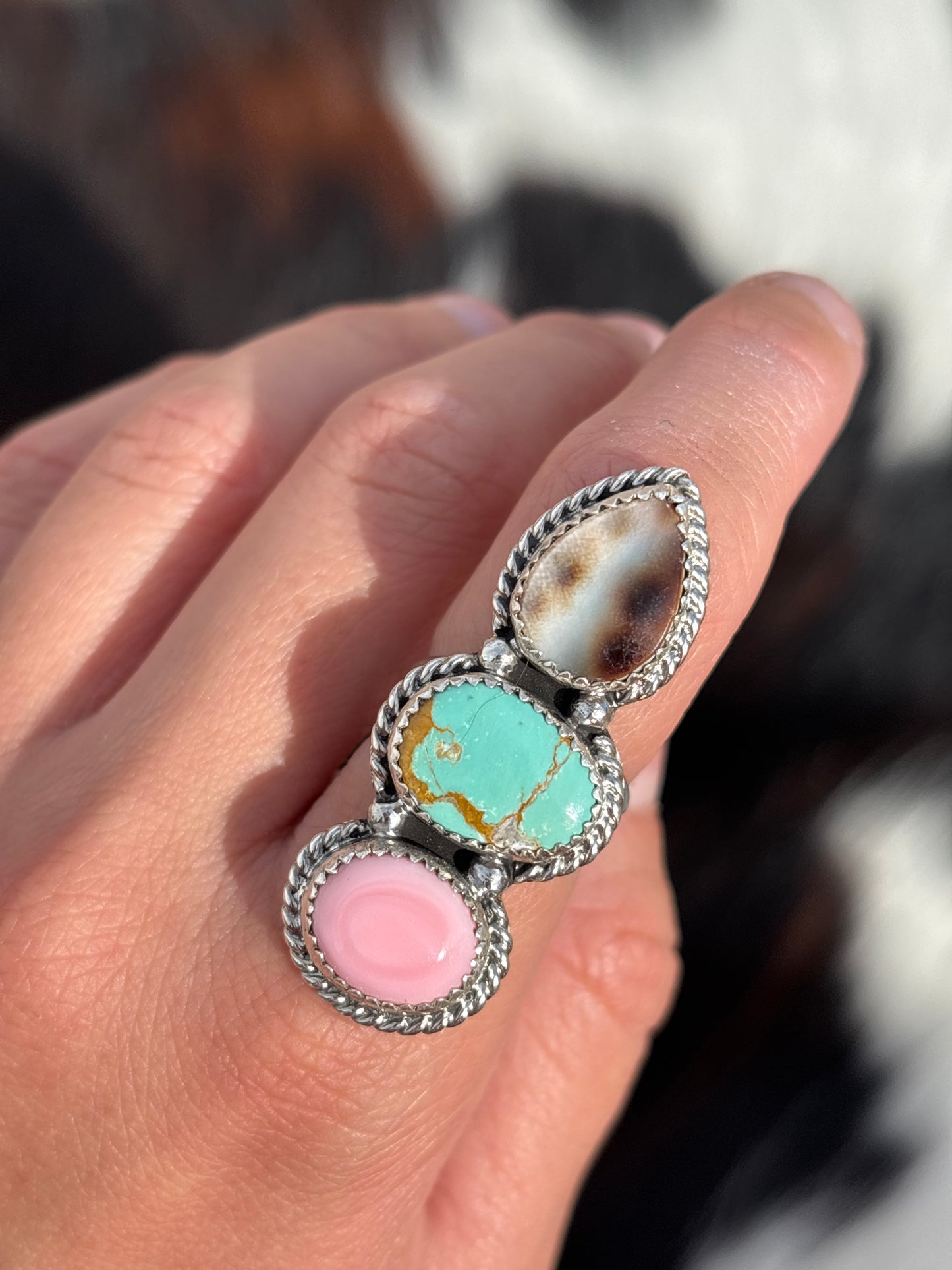 Native American, Hand-Made, Multi-stone & Sterling Silver Ring