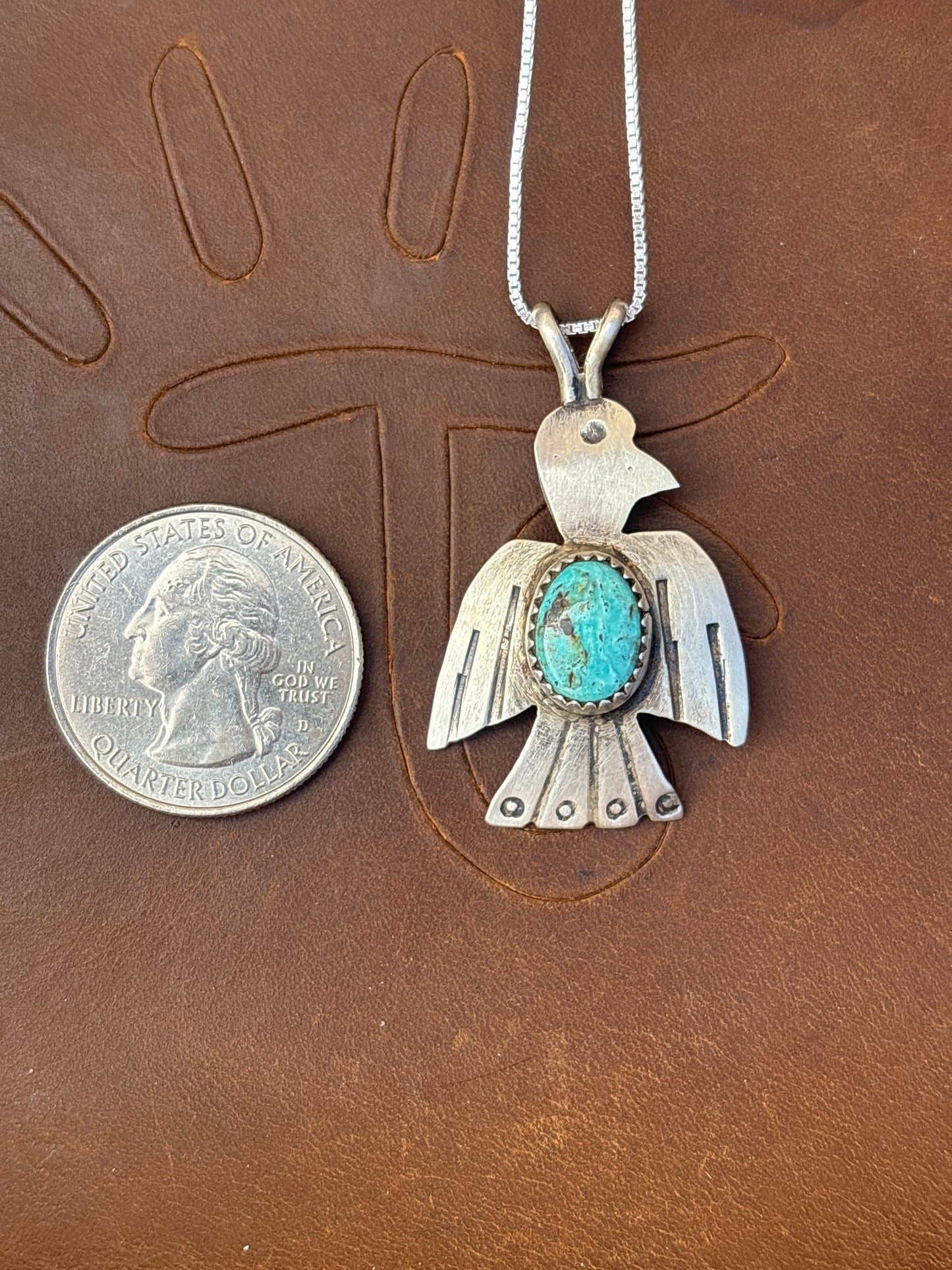 Native American, Hand-Made, Turquoise & Sterling Silver Thunderbird Necklace