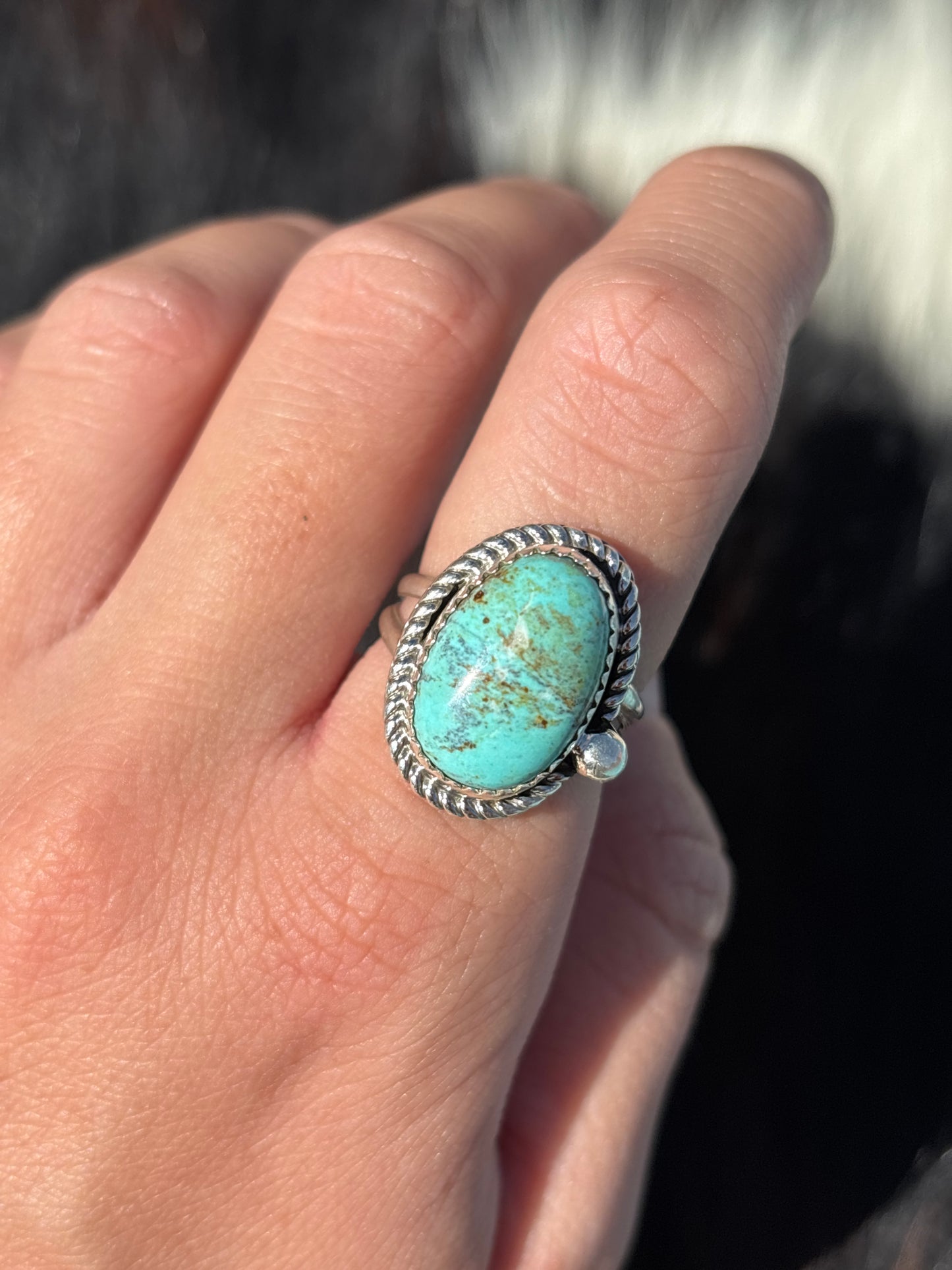 Native American, Hand-Made, Chilean Turquoise & Sterling Silver Ring