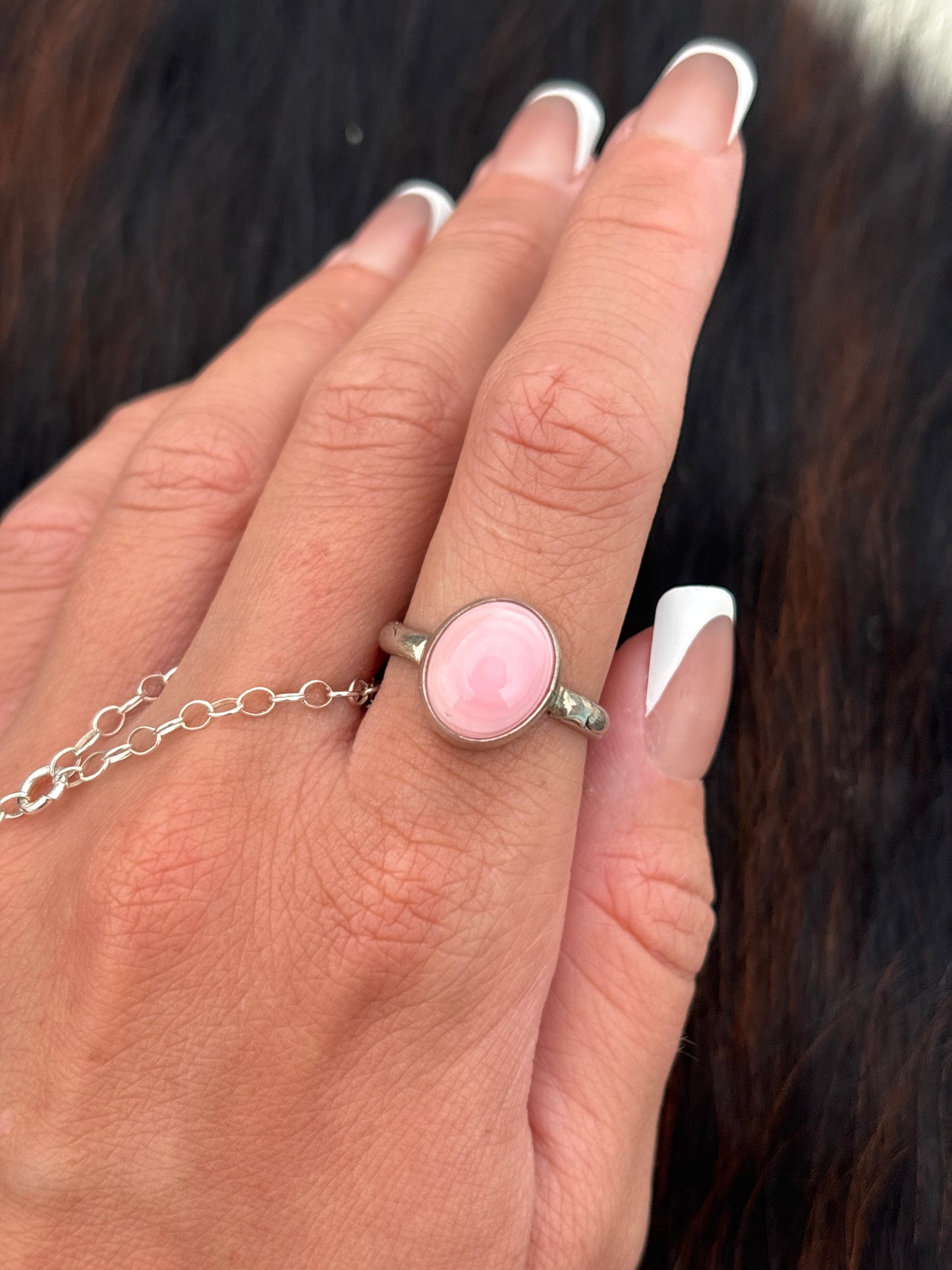 Native American, Hand-Made, Pink Conch & Sterling Silver Ring
