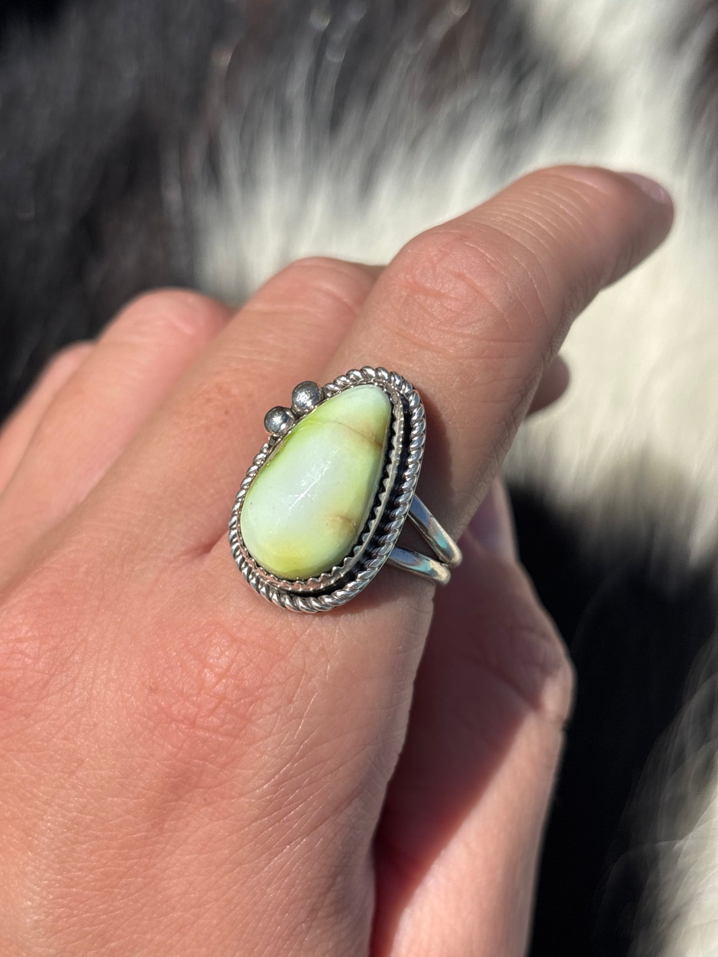 Native American, Hand-Made, Palomino Variscite & Sterling Silver Ring