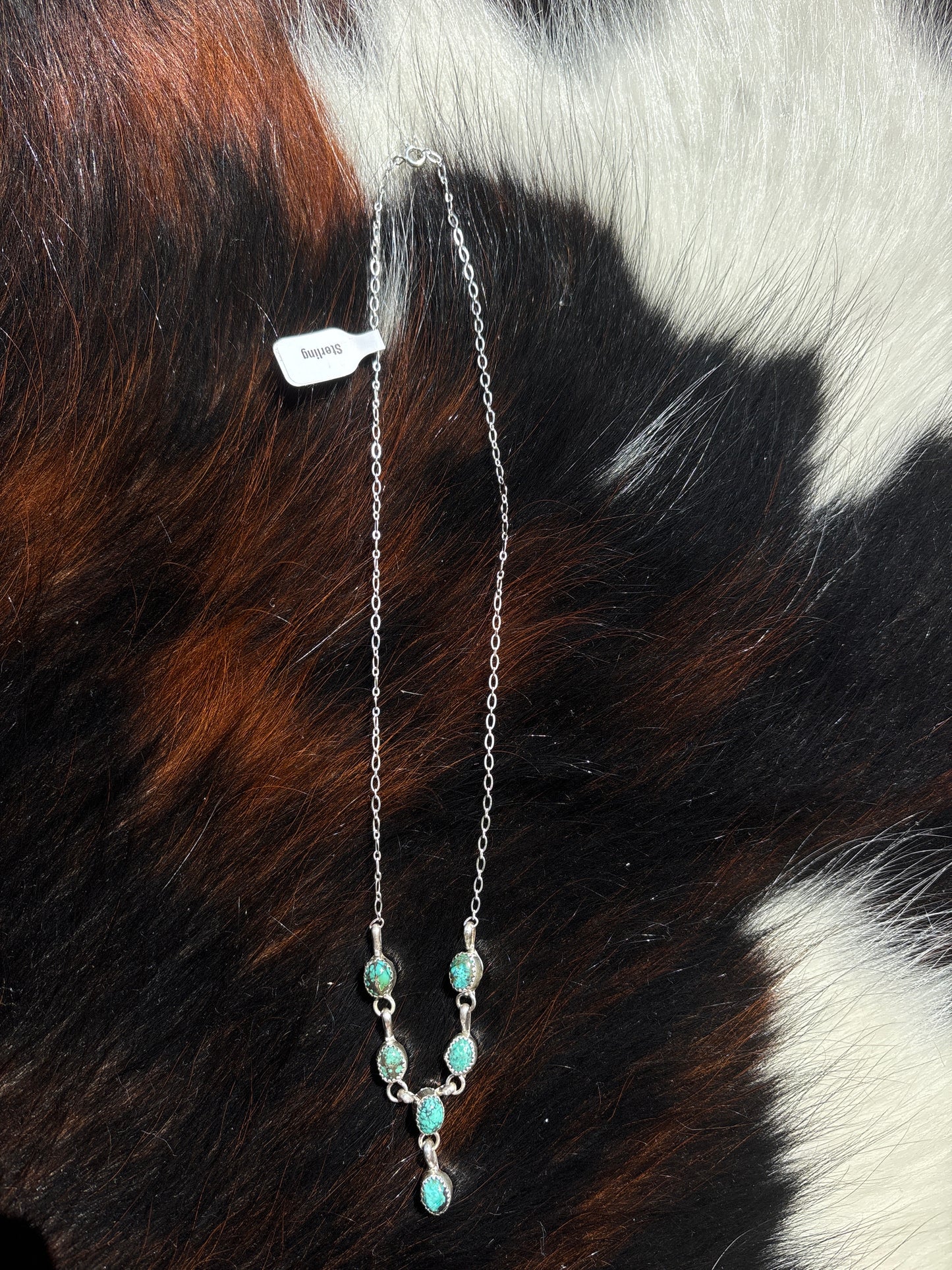 Native American, Hand-Made, Turquoise & Sterling Silver Lariat Necklace