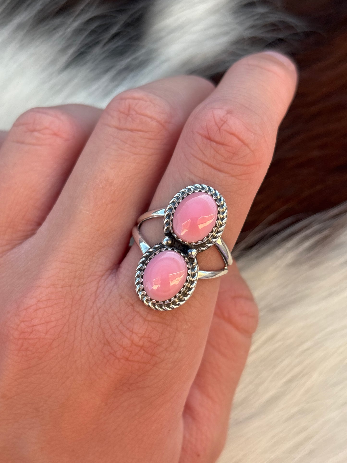Native American, Hand-Made, Pink Conch & Sterling Silver Ring