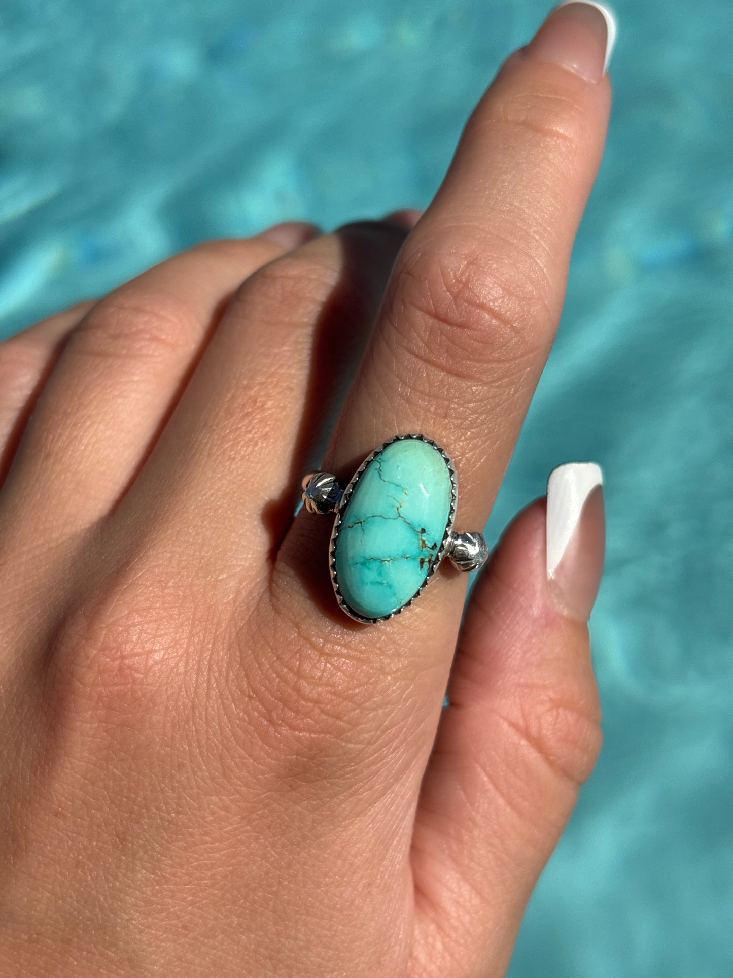 Native American, Hand-Made, Emerald Valley Turquoise & Sterling Silver Ring