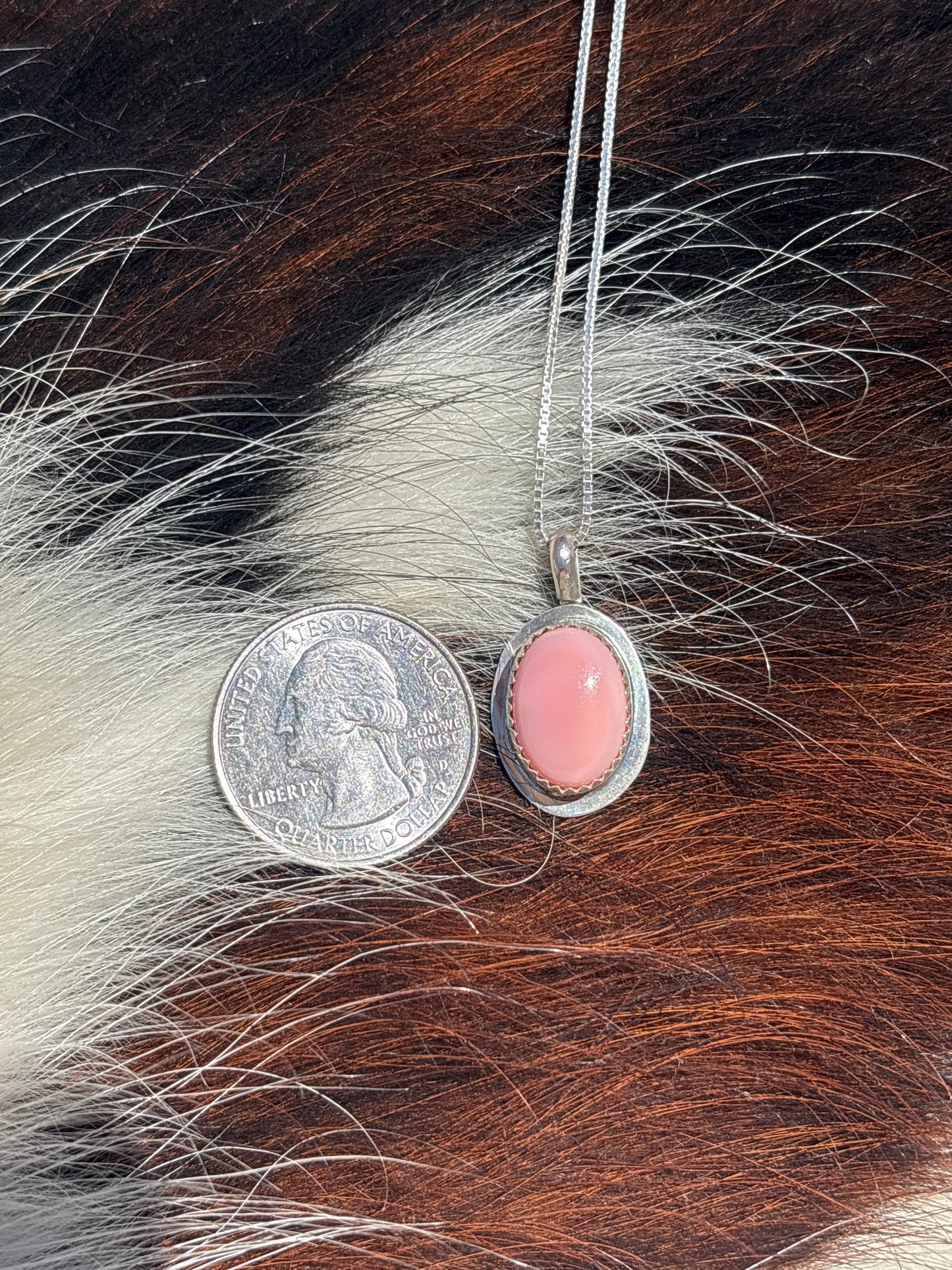 Native American, Hand-Made, Pink Conch & Sterling Silver Necklace