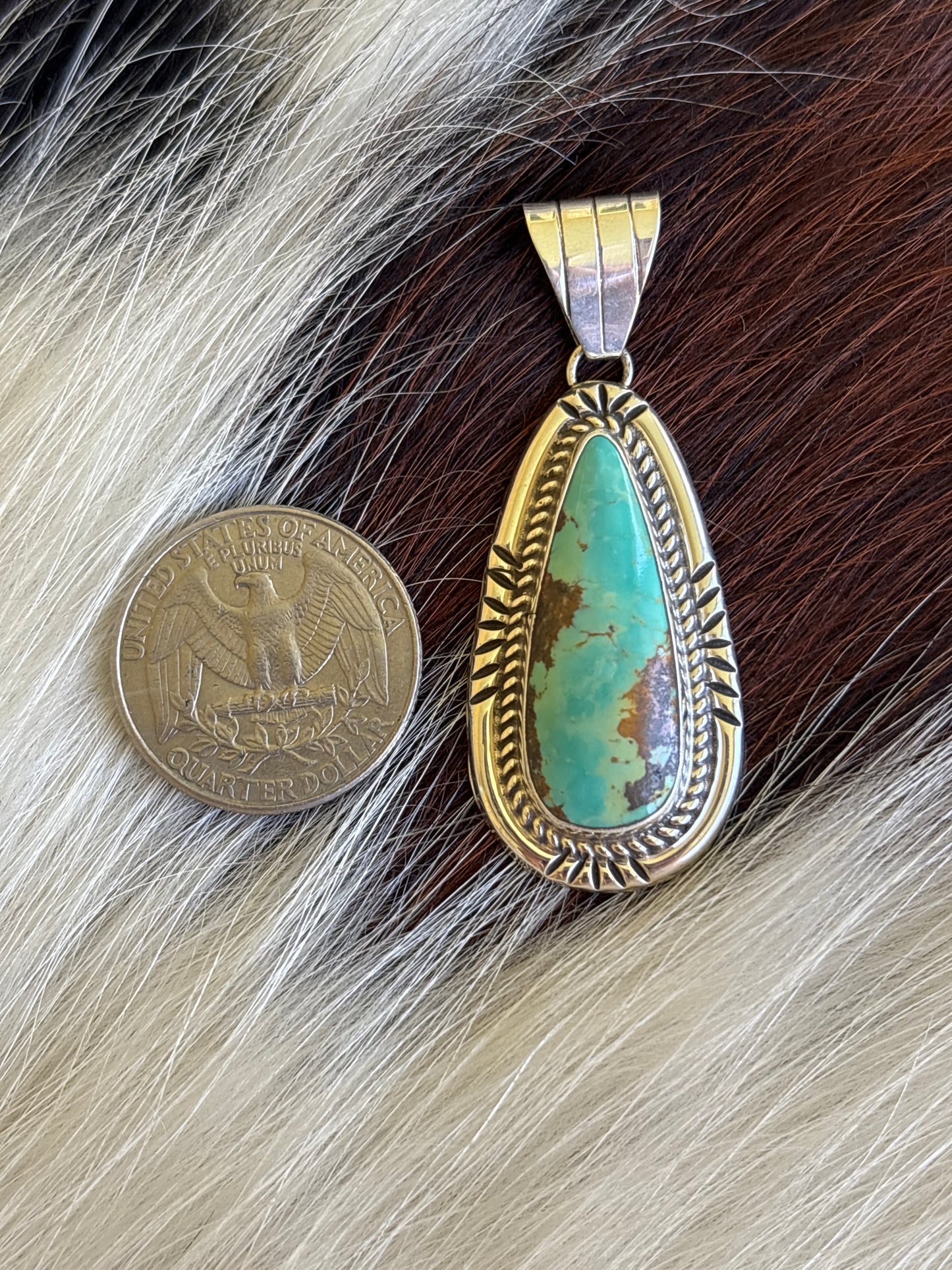 Native American, Hand-Made, Turquoise & Sterling Silver Pendant