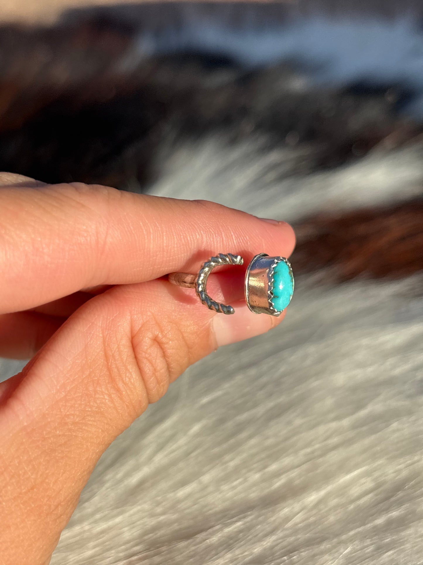 Native American, Hand-Made, Turquoise & Sterling Silver Adjustable Initial Ring