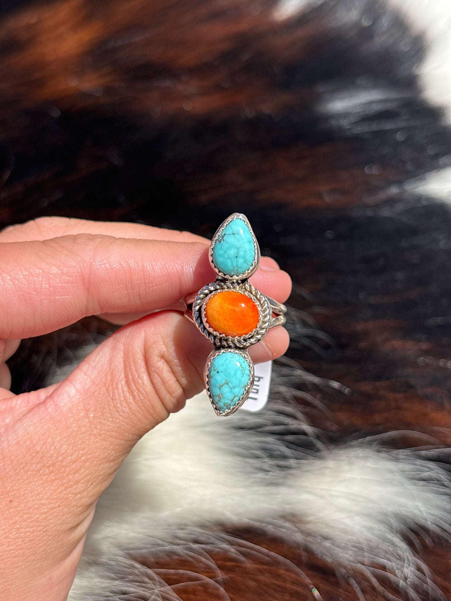 Native American, Hand-Made, Turquoise, Spiny Oyster & Sterling Silver Ring
