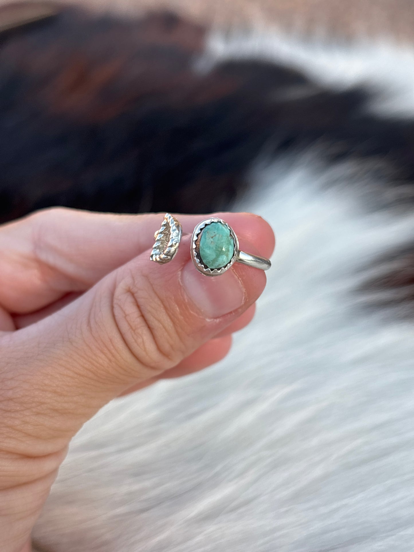 Native American, Hand-Made, Turquoise & Sterling Silver Adjustable Initial Ring