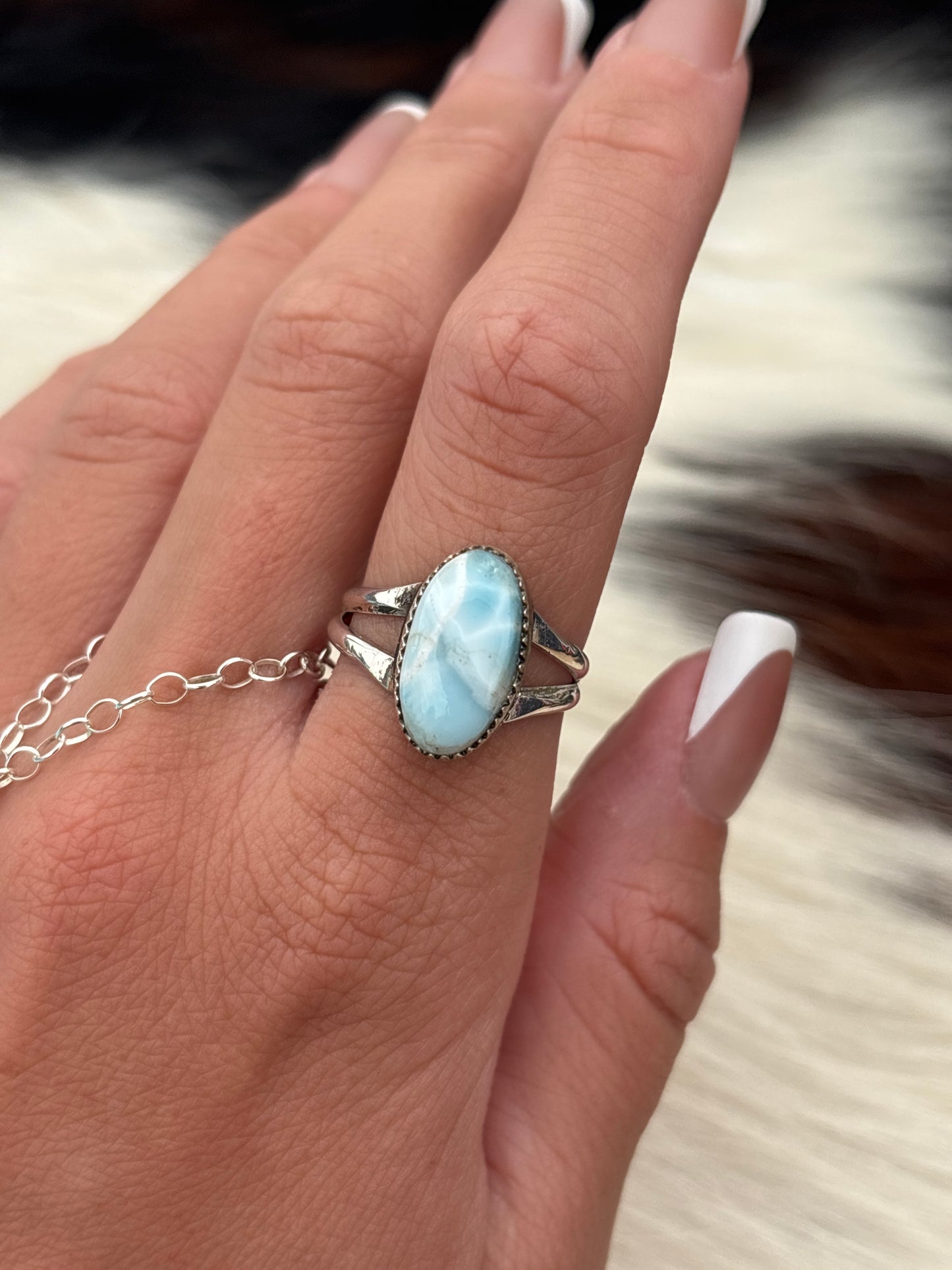 Native American, Hand-Made, Larimar & Sterling Silver Ring