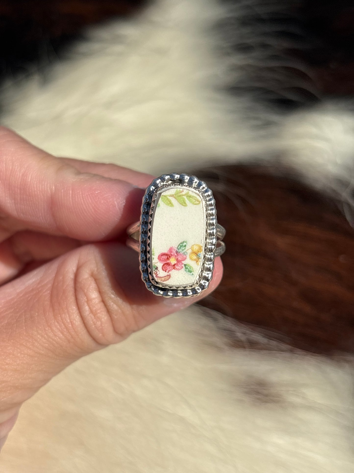 Native American, Hand-Made, Porcelain & Sterling Silver Ring