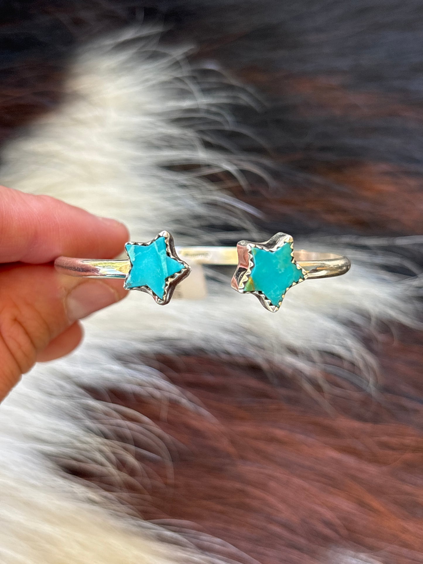 Native American, Handmade, Turquoise & Sterling Silver Star Cuff